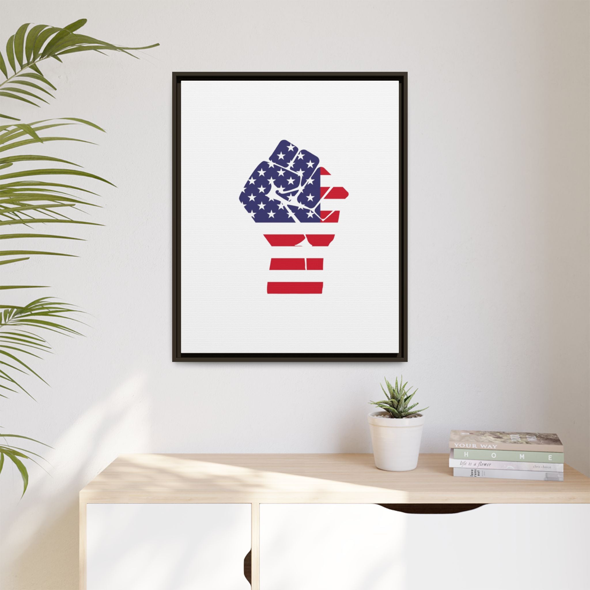 Framed Canvas Print – American Flag Fist Wall Art