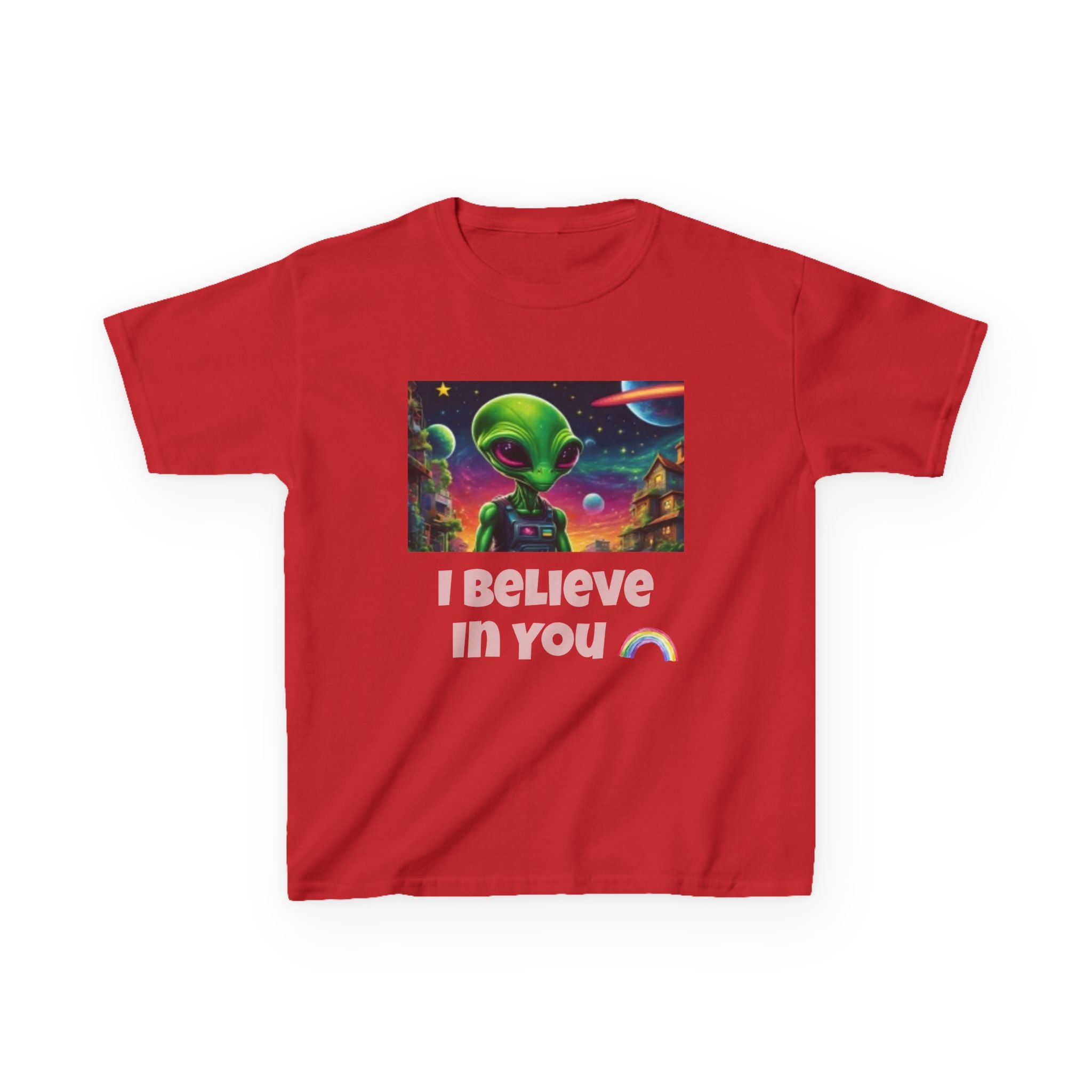 Kids Alien Space I Believe in You T-shirt — Colorful Extraterrestrial Galaxy Shirt