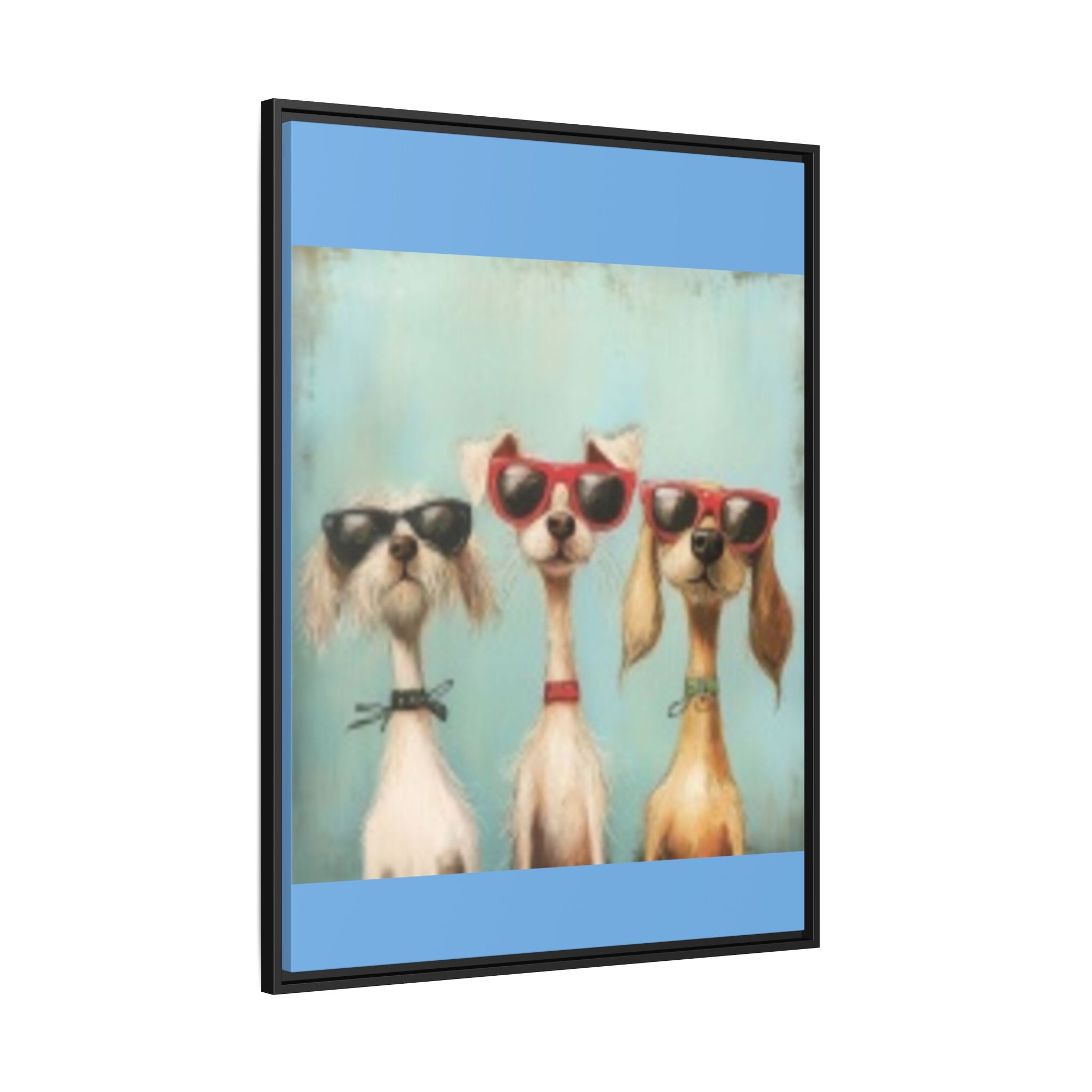 Framed Matte Canvas — Three Cool Dogs in Sunglasses Wall Art