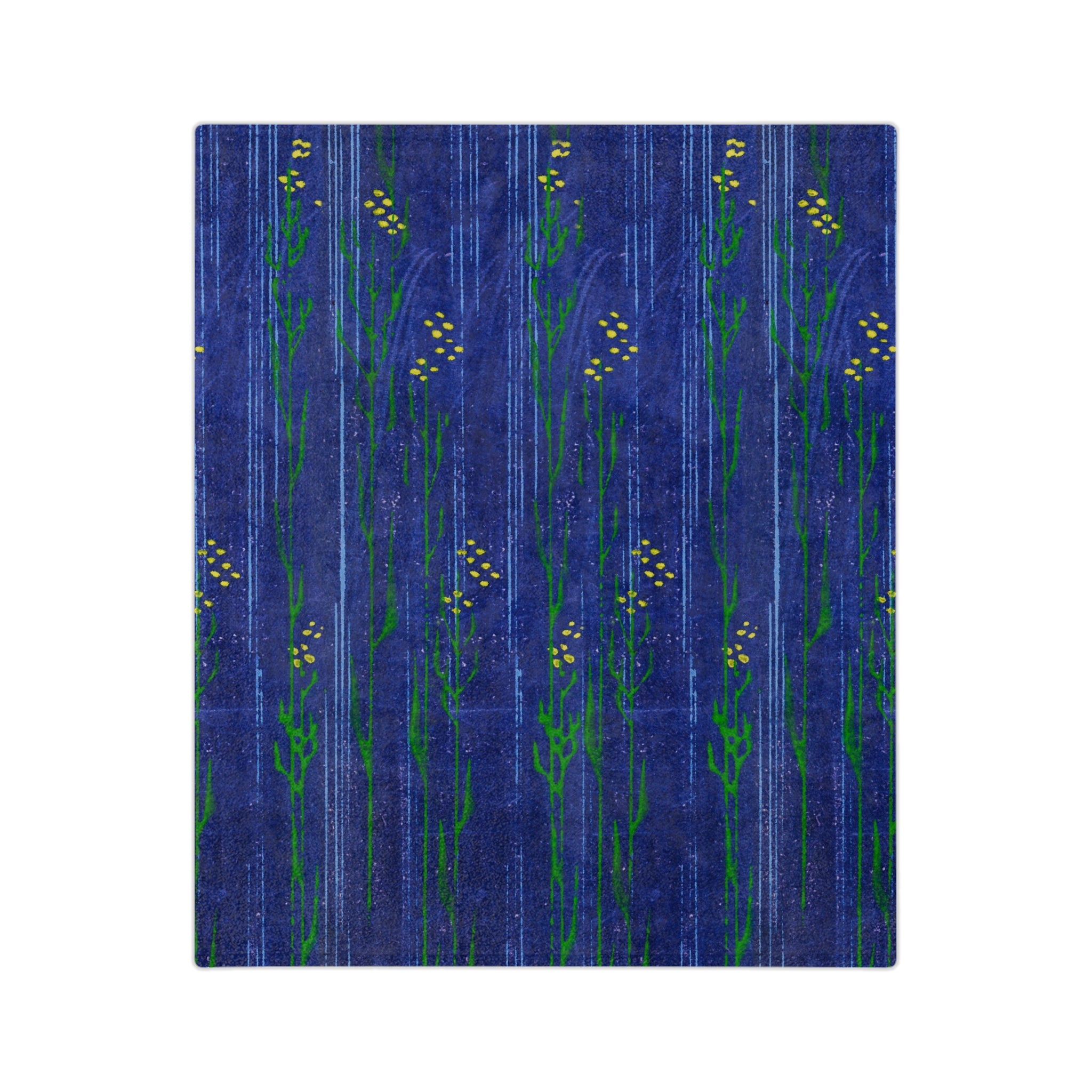 Blue Floral Velveteen Microfiber Blanket — Cozy Botanical Throw