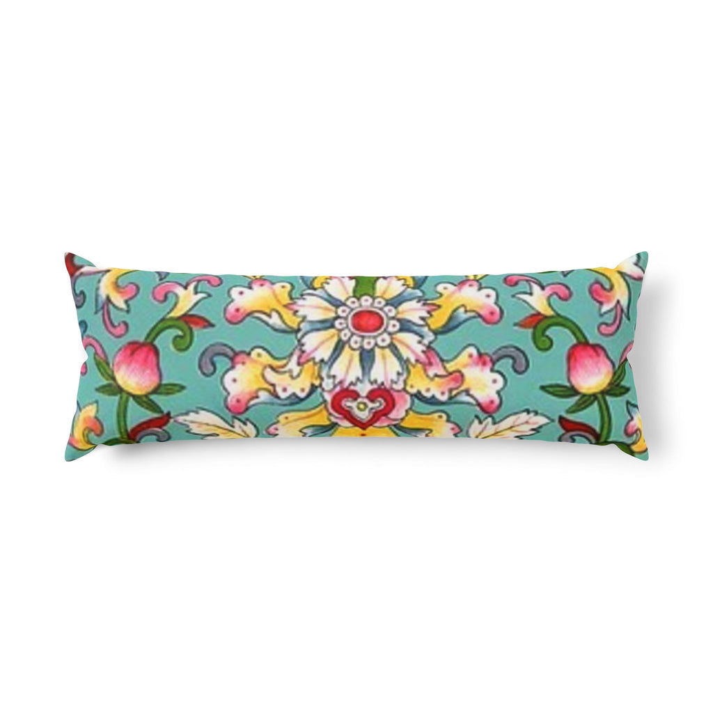 Decorative Body Pillow — Floral Damask & Pink Leopard Accent Lumbar Pillow
