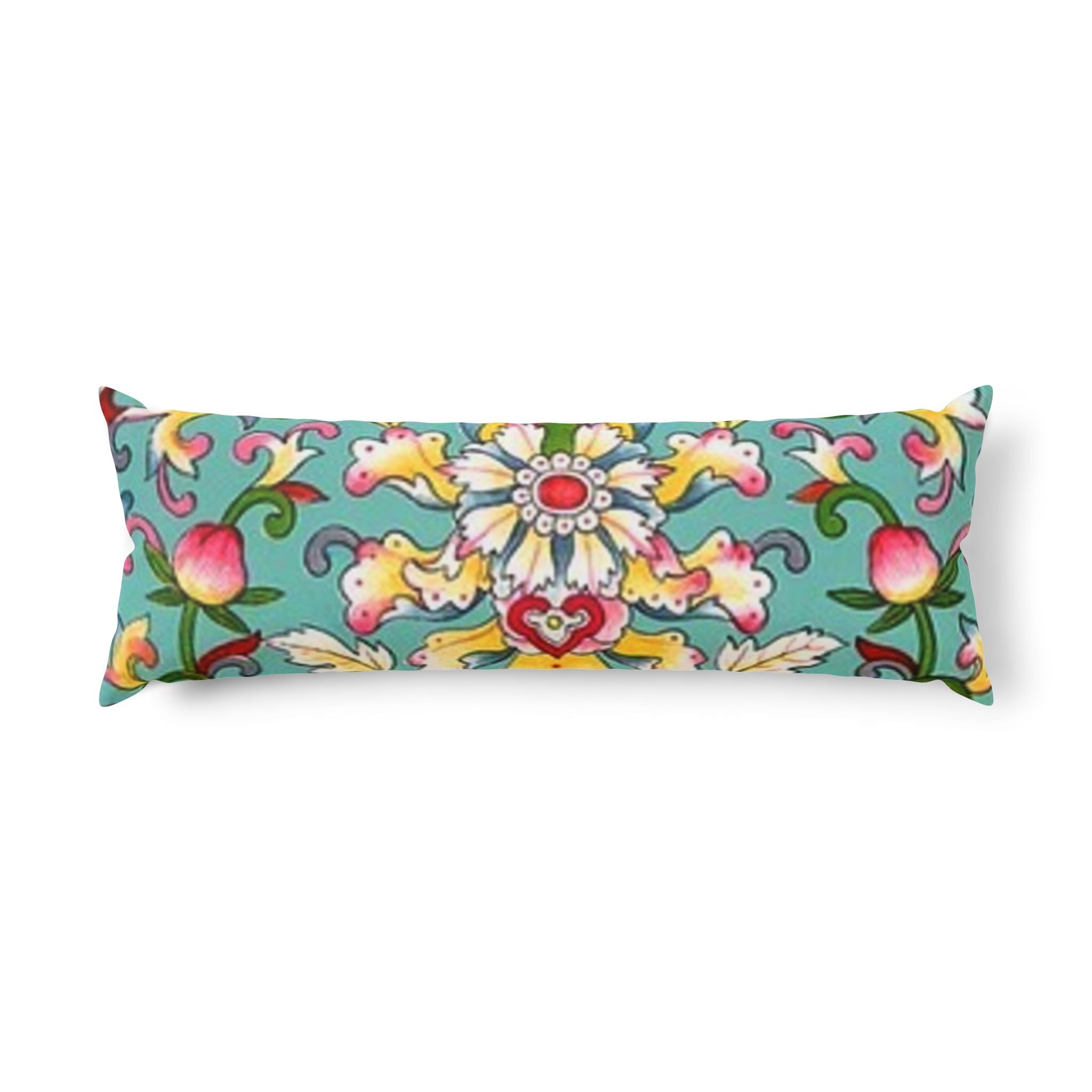 Decorative Body Pillow — Floral Damask & Pink Leopard Accent Lumbar Pillow