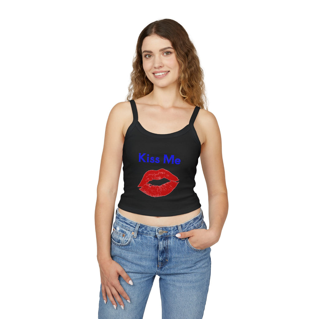 Kiss Me Lip Print Tank Top — Women's Spaghetti Strap Crop