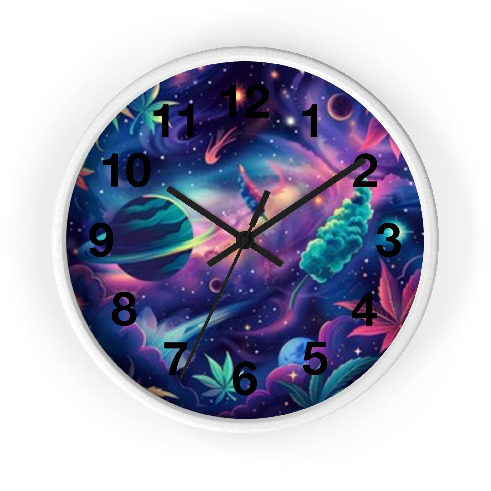Cosmic Cannabis Wall Clock — Psychedelic Space Marijuana Art Clock