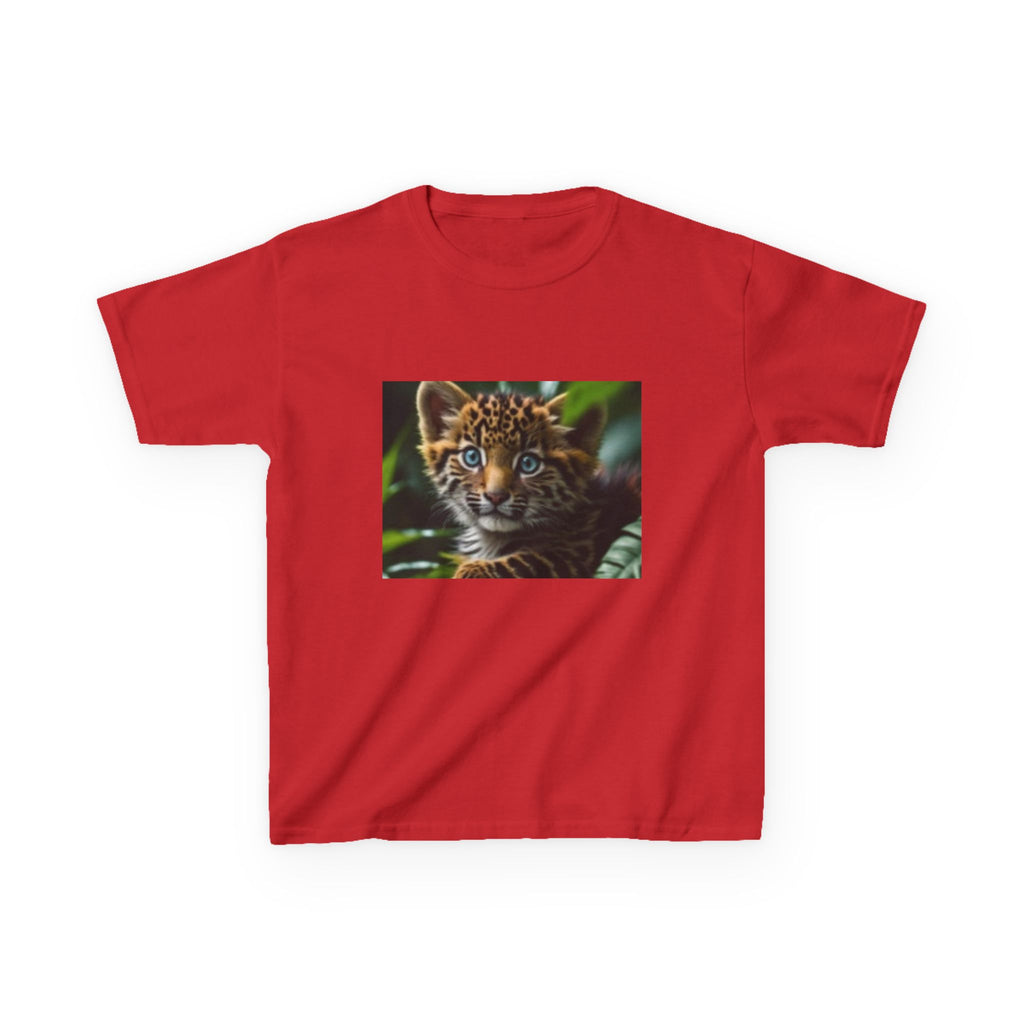 Kids T-shirt— Cute Tiger Cub Photo Front & Rainbow Heart Back Graphic