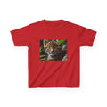 Kids T-shirt— Cute Tiger Cub Photo Front & Rainbow Heart Back Graphic