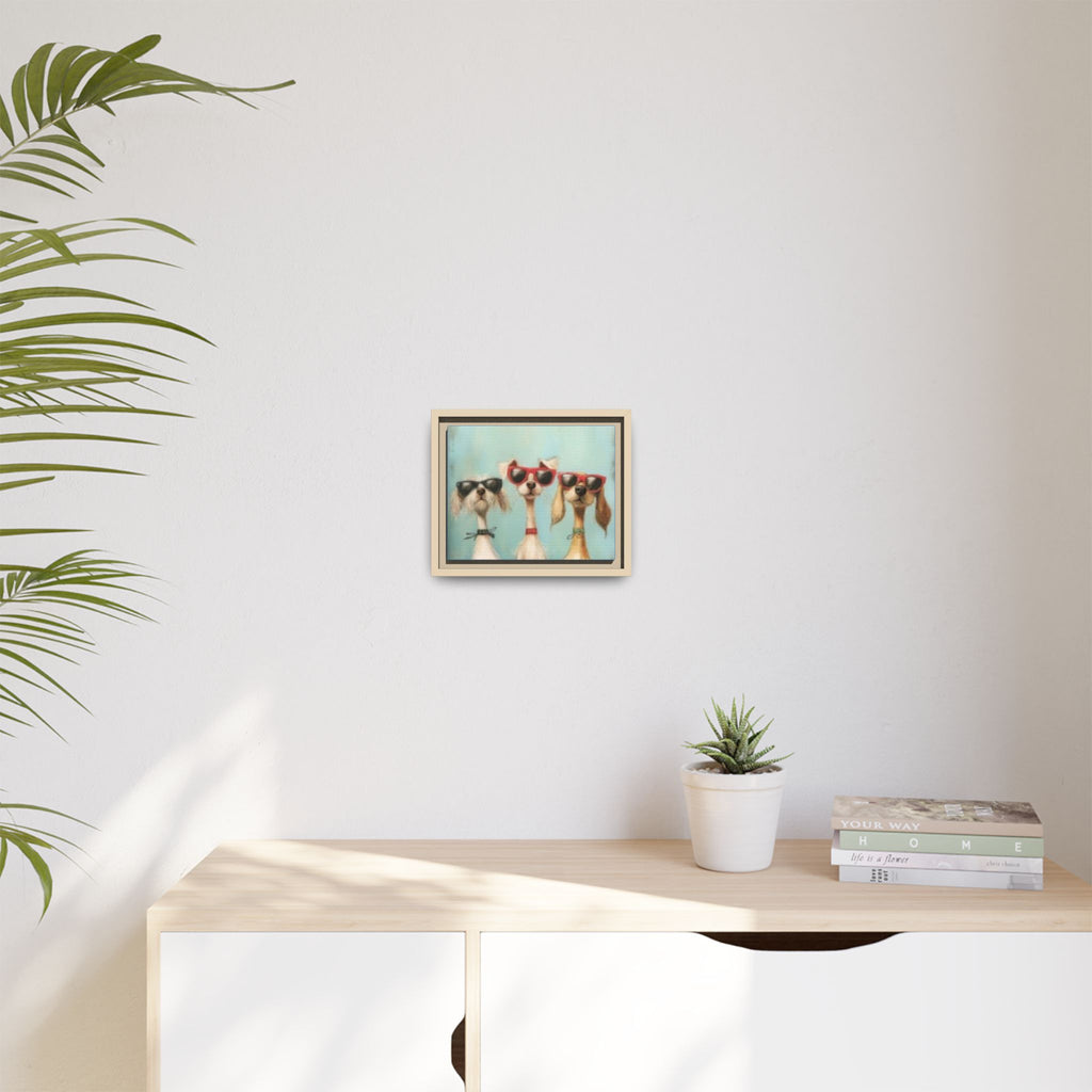 Framed Matte Canvas — Three Cool Dogs in Sunglasses Wall Art