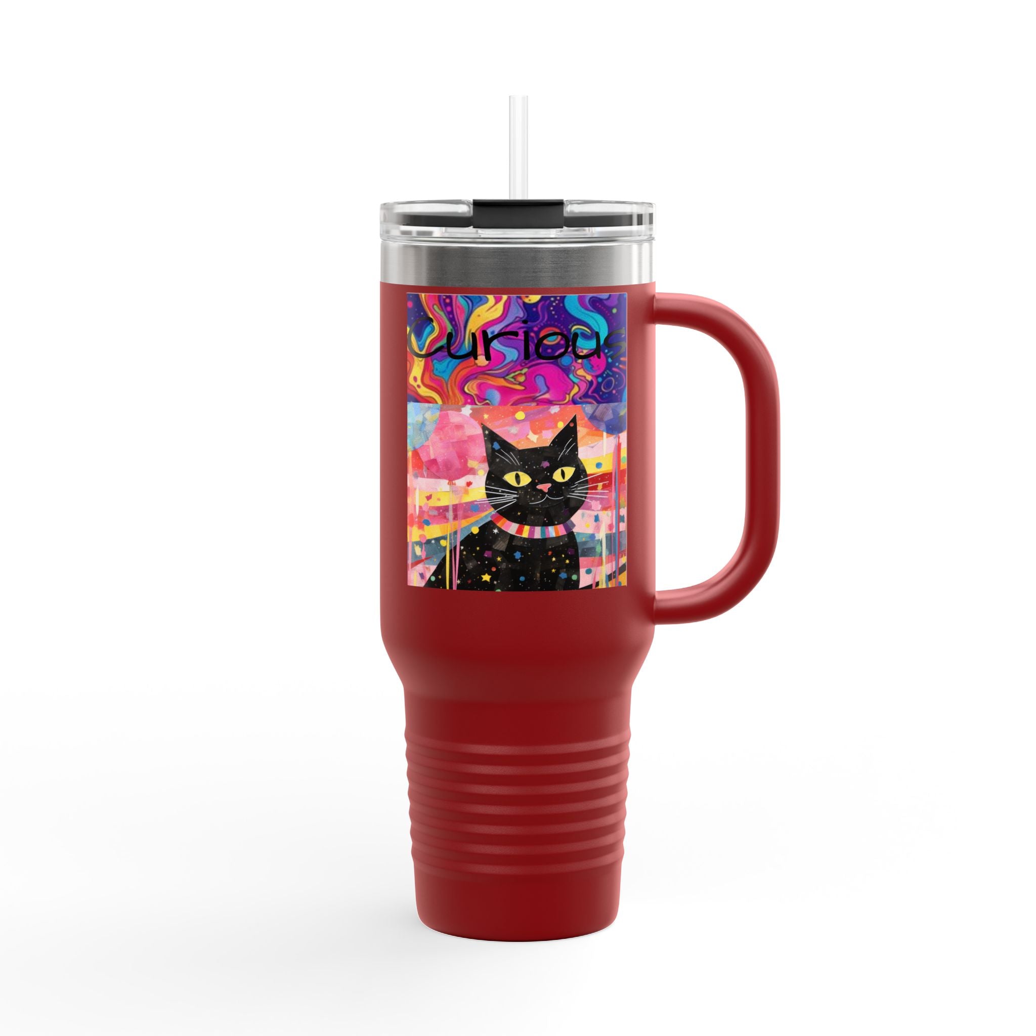 Black Cat & Psychedelic Colors Insulated Travel Mug, 40oz Fabulous Gift!