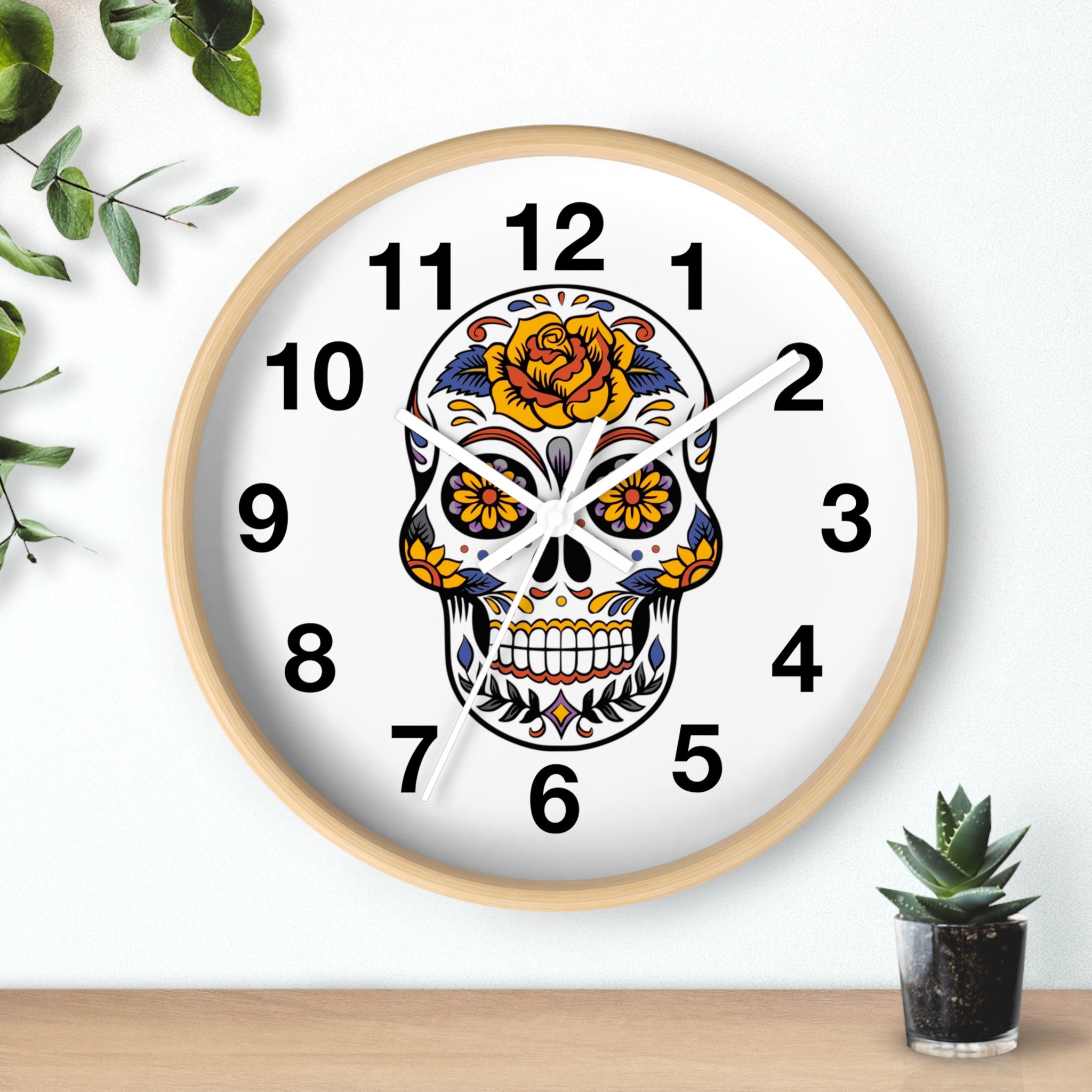 Sugar Skull Wall Clock — Colorful Day of the Dead Decorative Clock