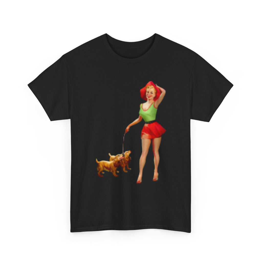 Pin-Up Girl with Terrier & Fast Car Graphic T-shirt — Retro 1950's Vintage Style T-Shirt