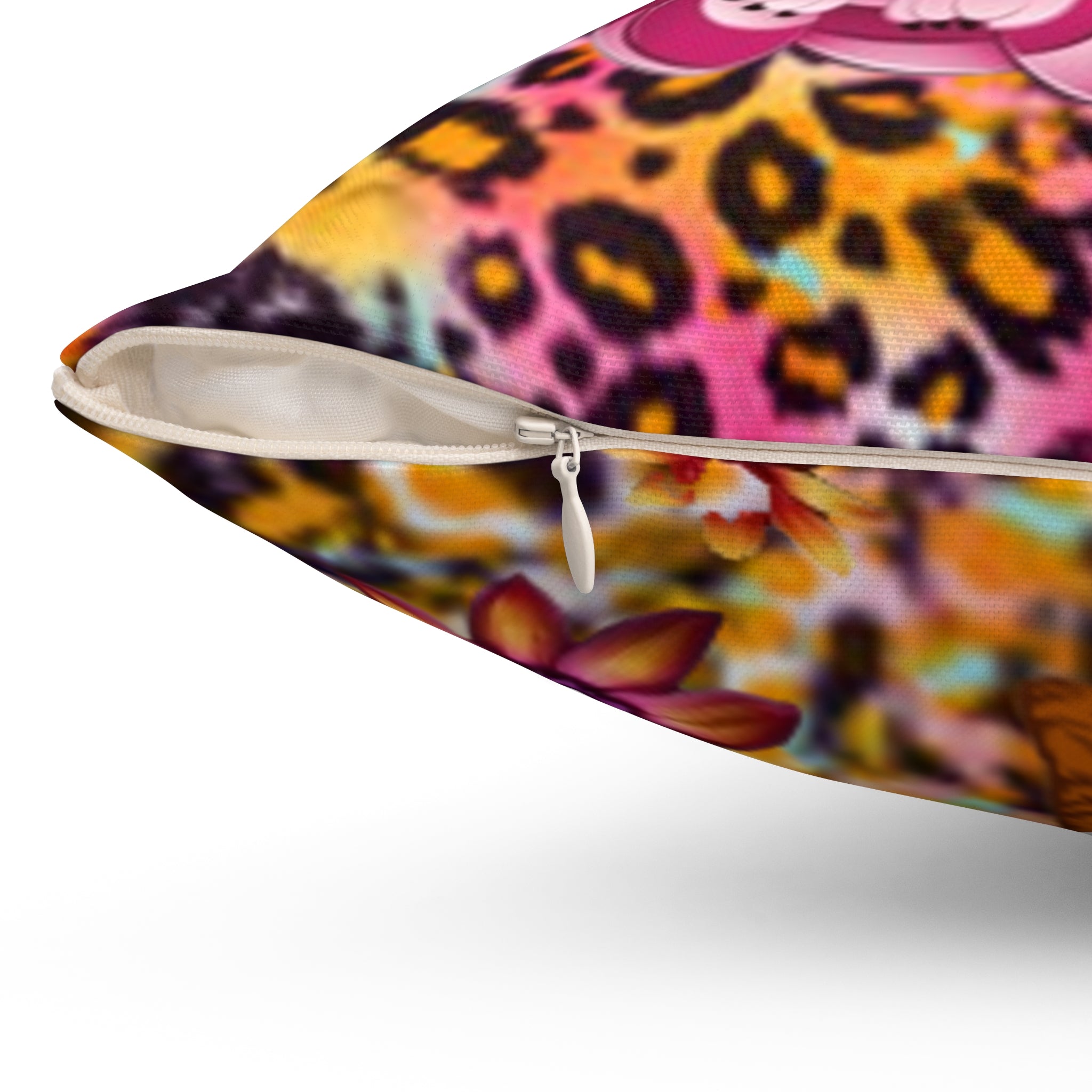 Chestire Cat Colorful Leopard Print Throw Pillow — Vibrant Animal Print Decorative Pillow