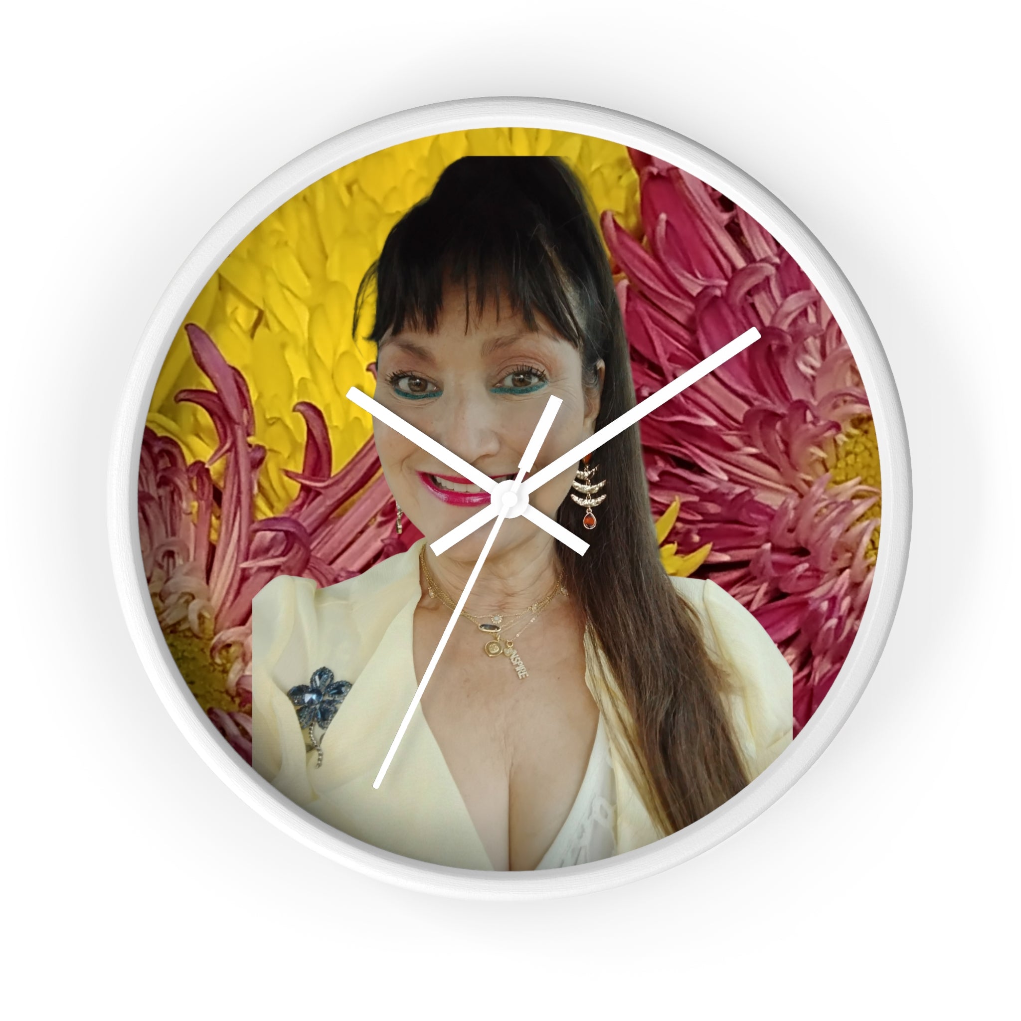 Mary Jordan Wall Clock – Bright Yellow & Pink Decorative Timepiece