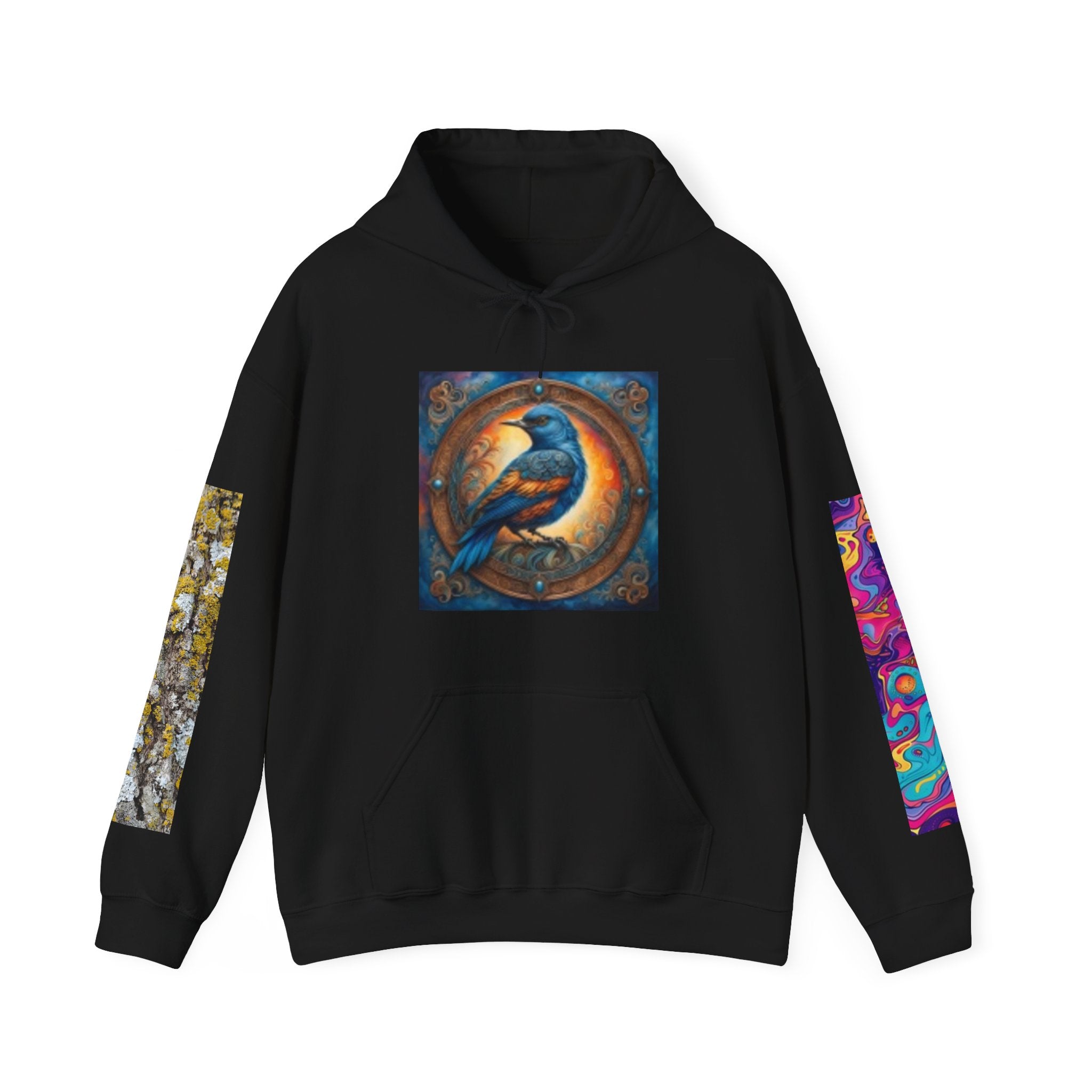 Lion Portrait Hoodie with Colorful Sleeve Accent — Majestic Wildlife Pullover