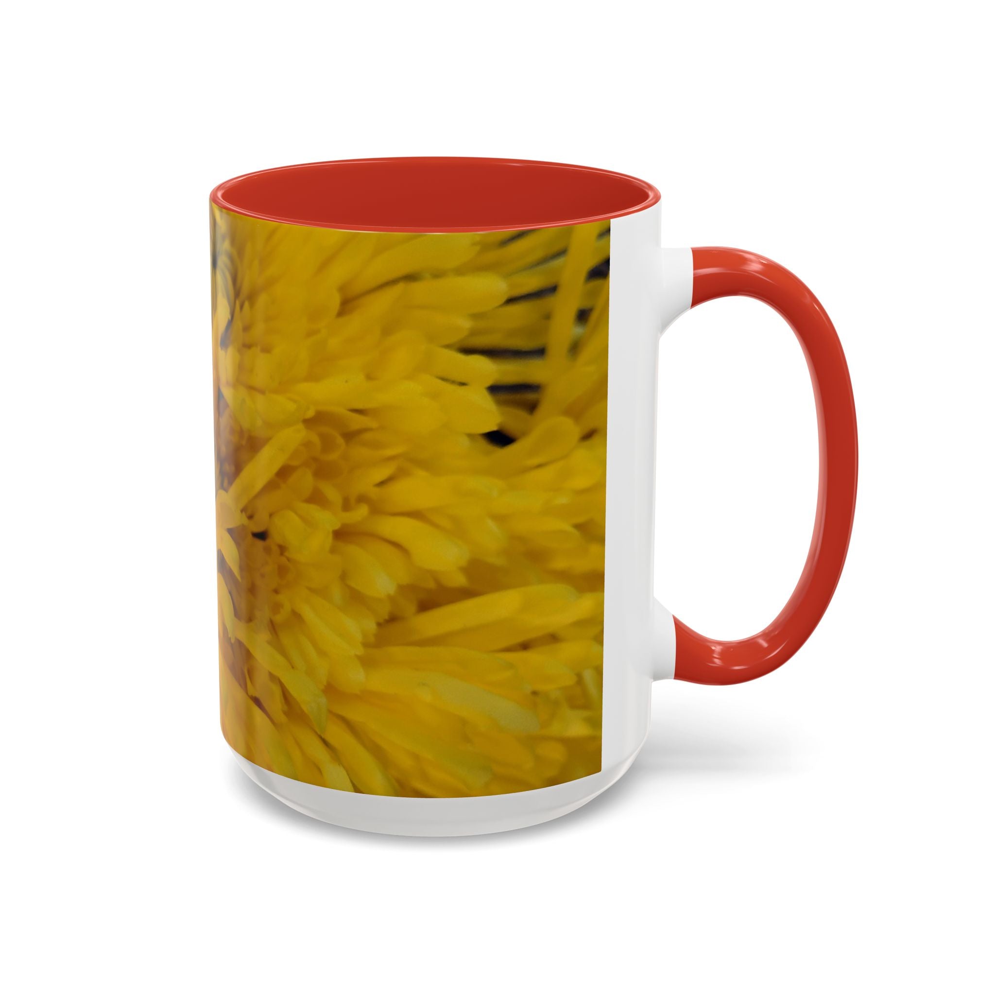 Yellow Chrysanthemum Accent Coffee Mug — Floral 11/15oz Tea Cup