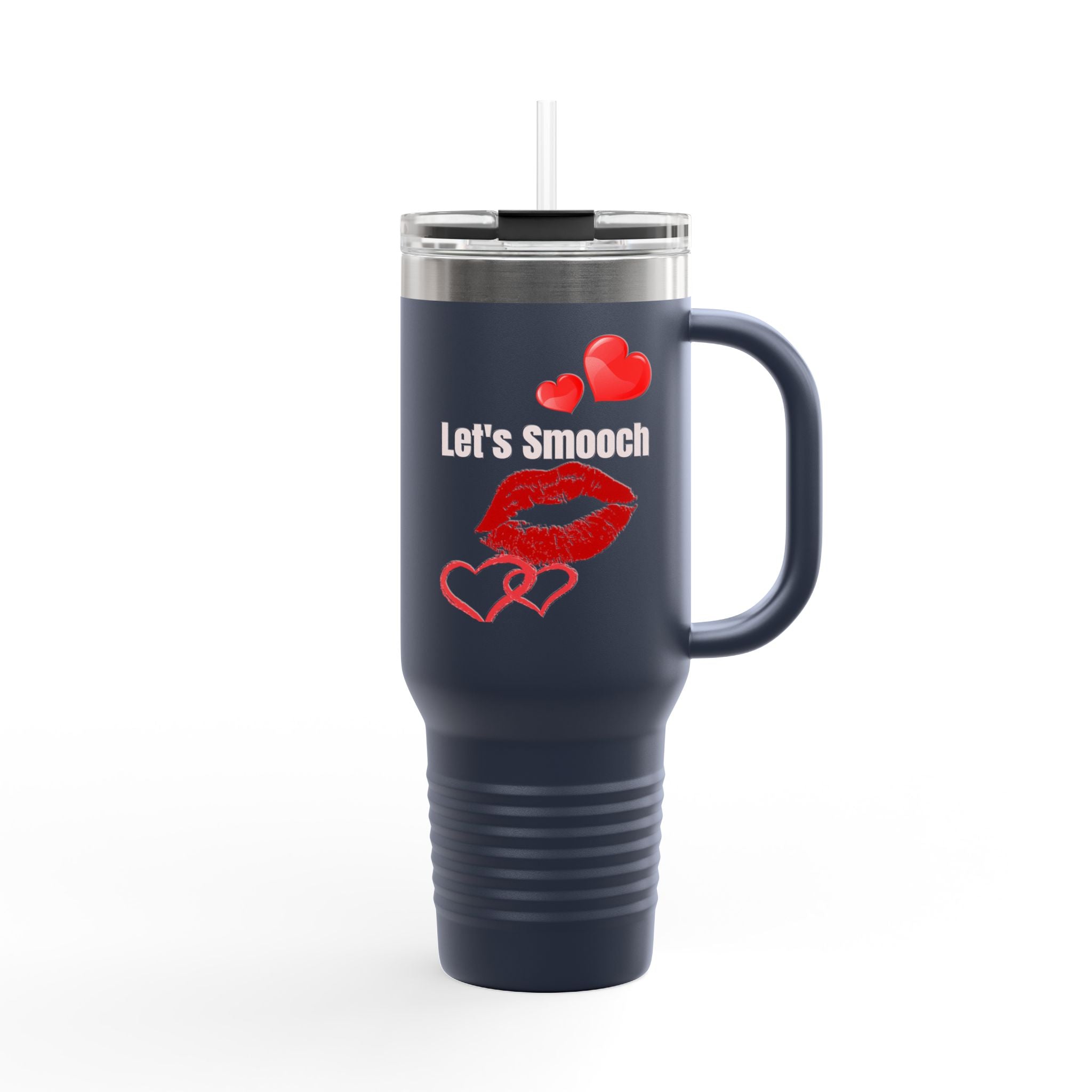 40oz Insulated Travel Mug with Heart Let's Smooch  – Large Tumbler for Coffee & Cold Drinks