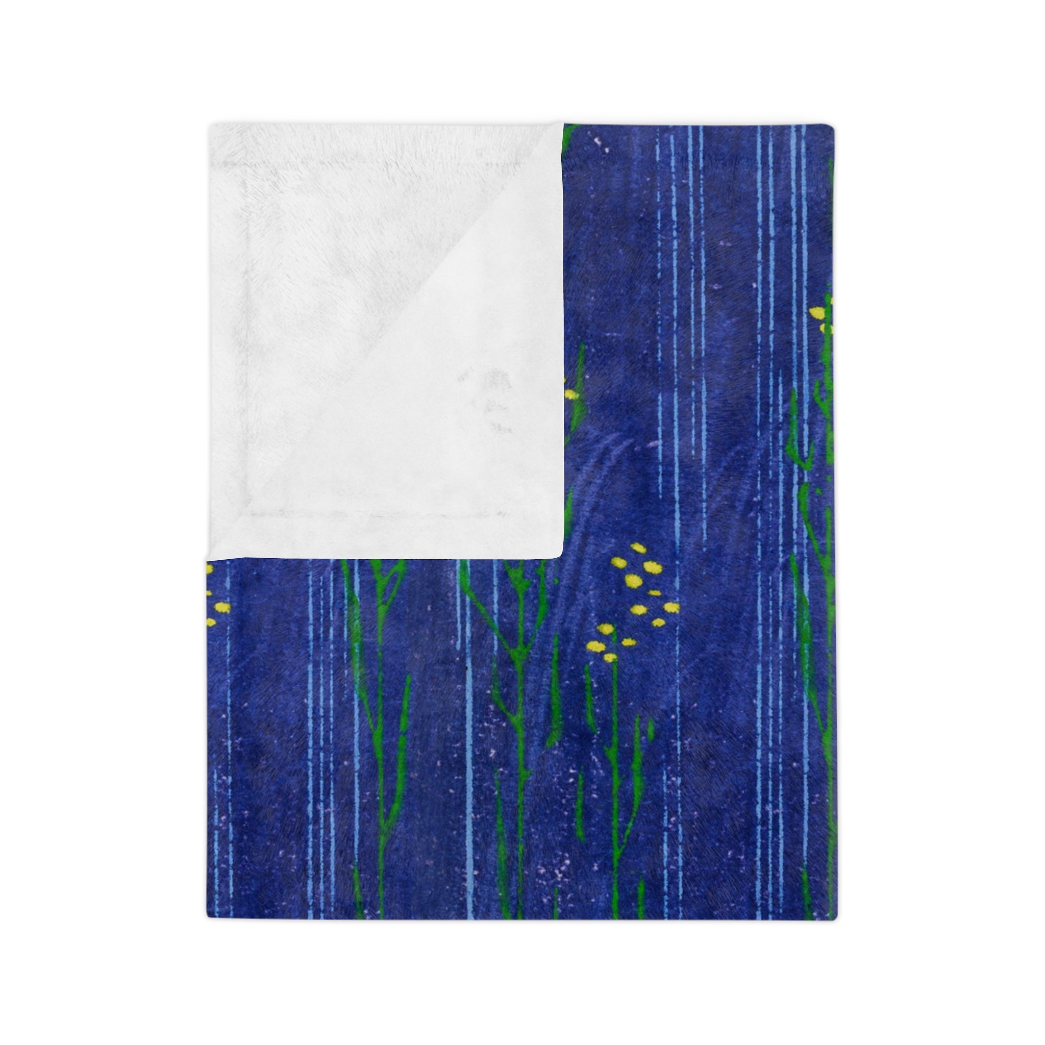 Blue Floral Velveteen Microfiber Blanket — Cozy Botanical Throw