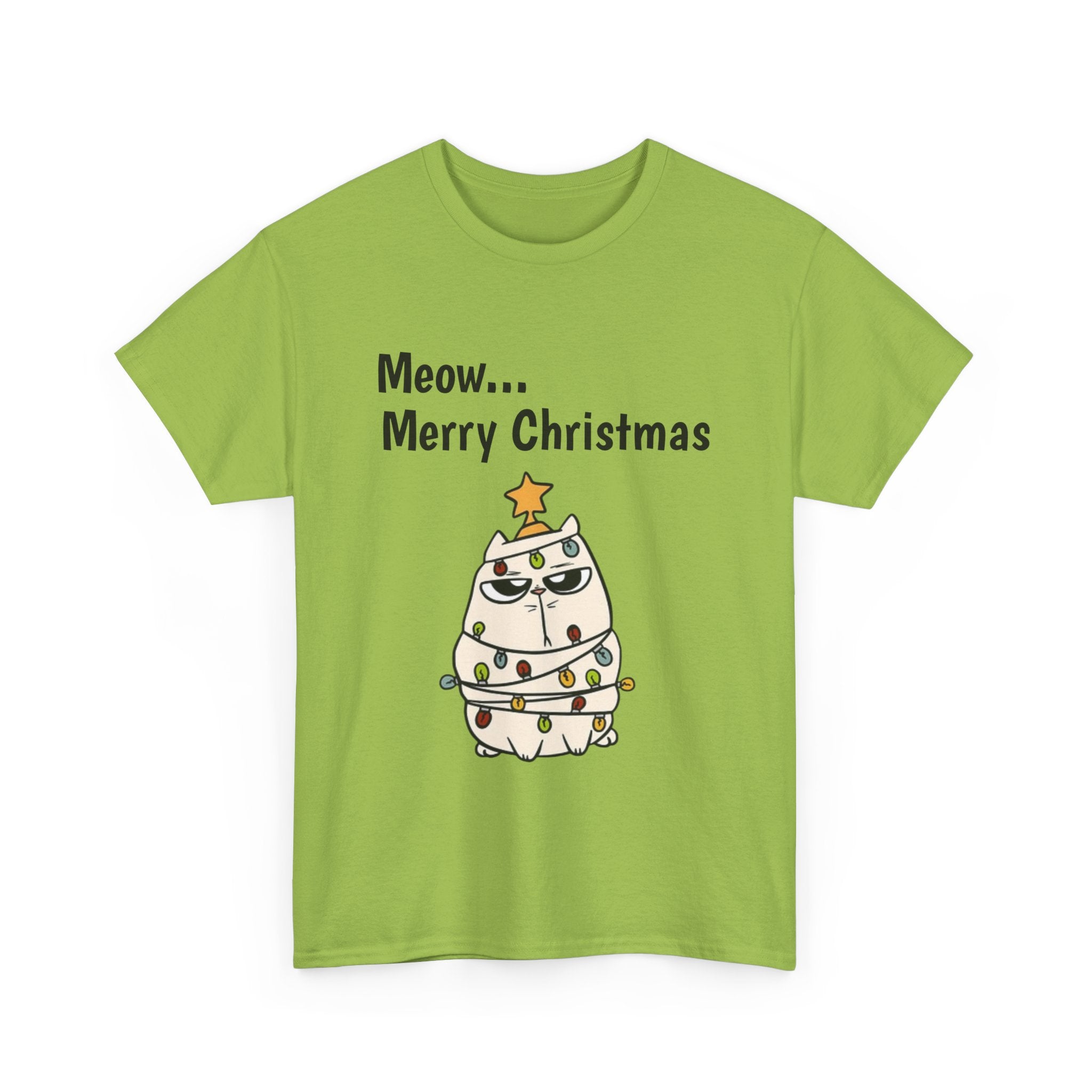 Cat Christmas Tree T-shirt — Grumpy Cat Wrapped in Lights Holiday Shirt