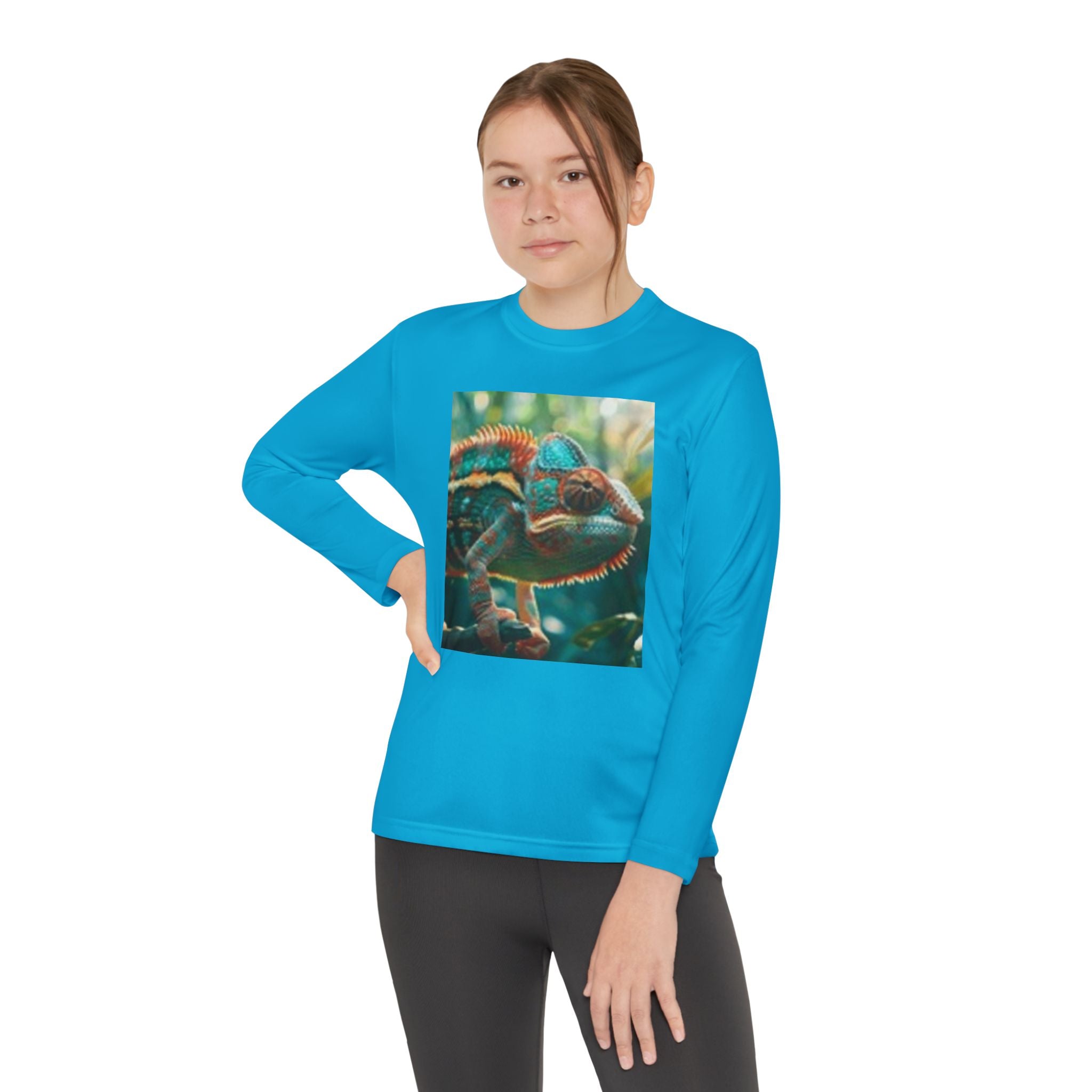 Youth Long Sleeve Tee — Tropical Chameleon Graphic