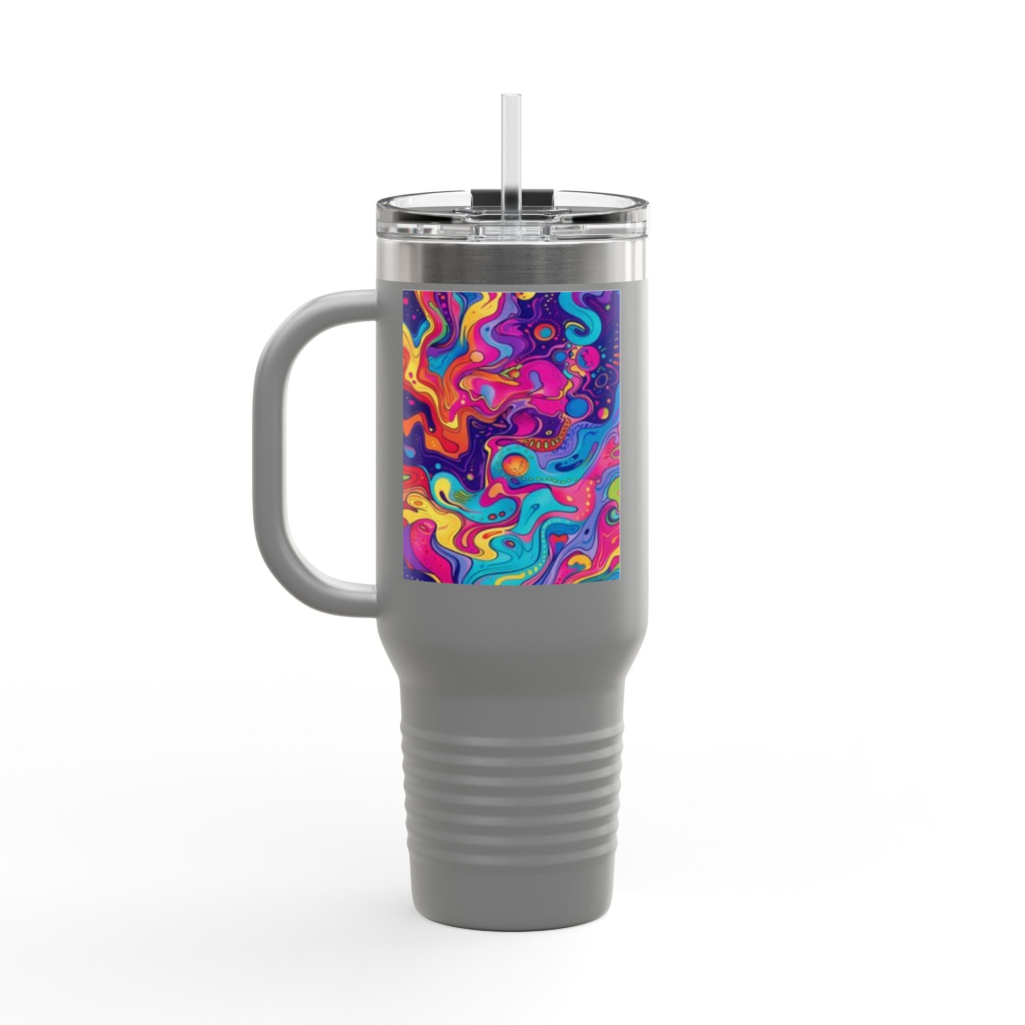 Black Cat & Psychedelic Colors Insulated Travel Mug, 40oz Fabulous Gift!