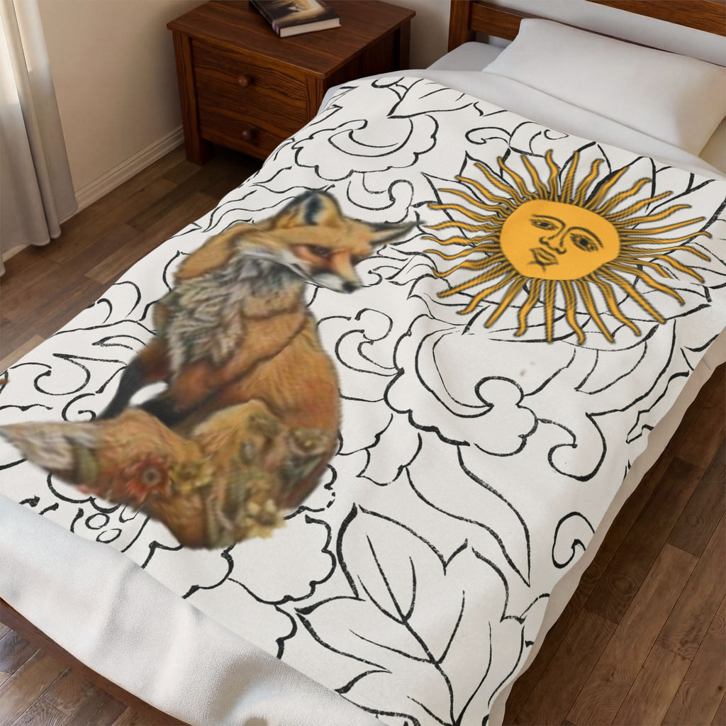 Fox Floral Velveteen Plush Blanket — Cozy Rustic Woodland Throw