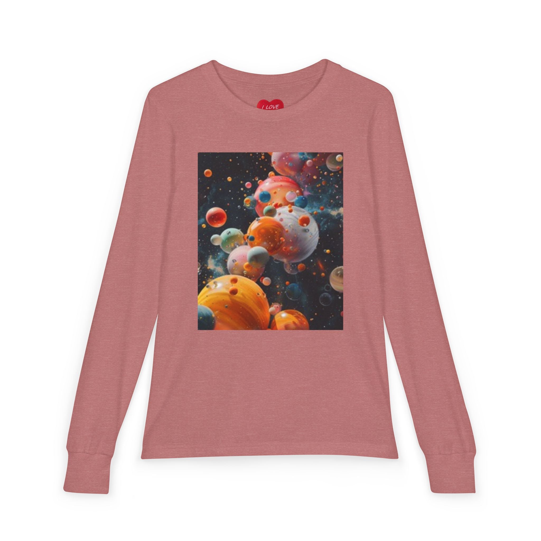 T-shirt à manches longues pour enfant — Graphique ludique planètes de l'espace et bouledogue joyeux