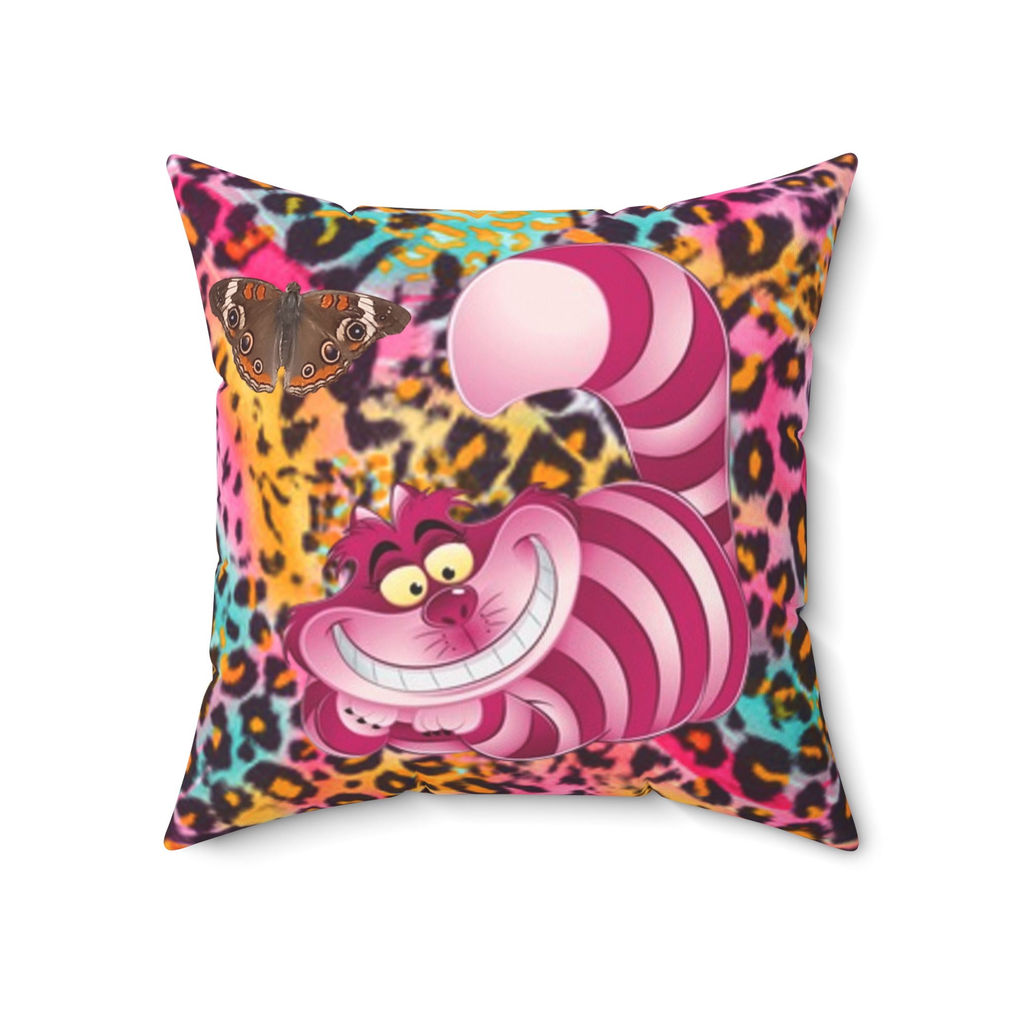 Chestire Cat Colorful Leopard Print Throw Pillow — Vibrant Animal Print Decorative Pillow