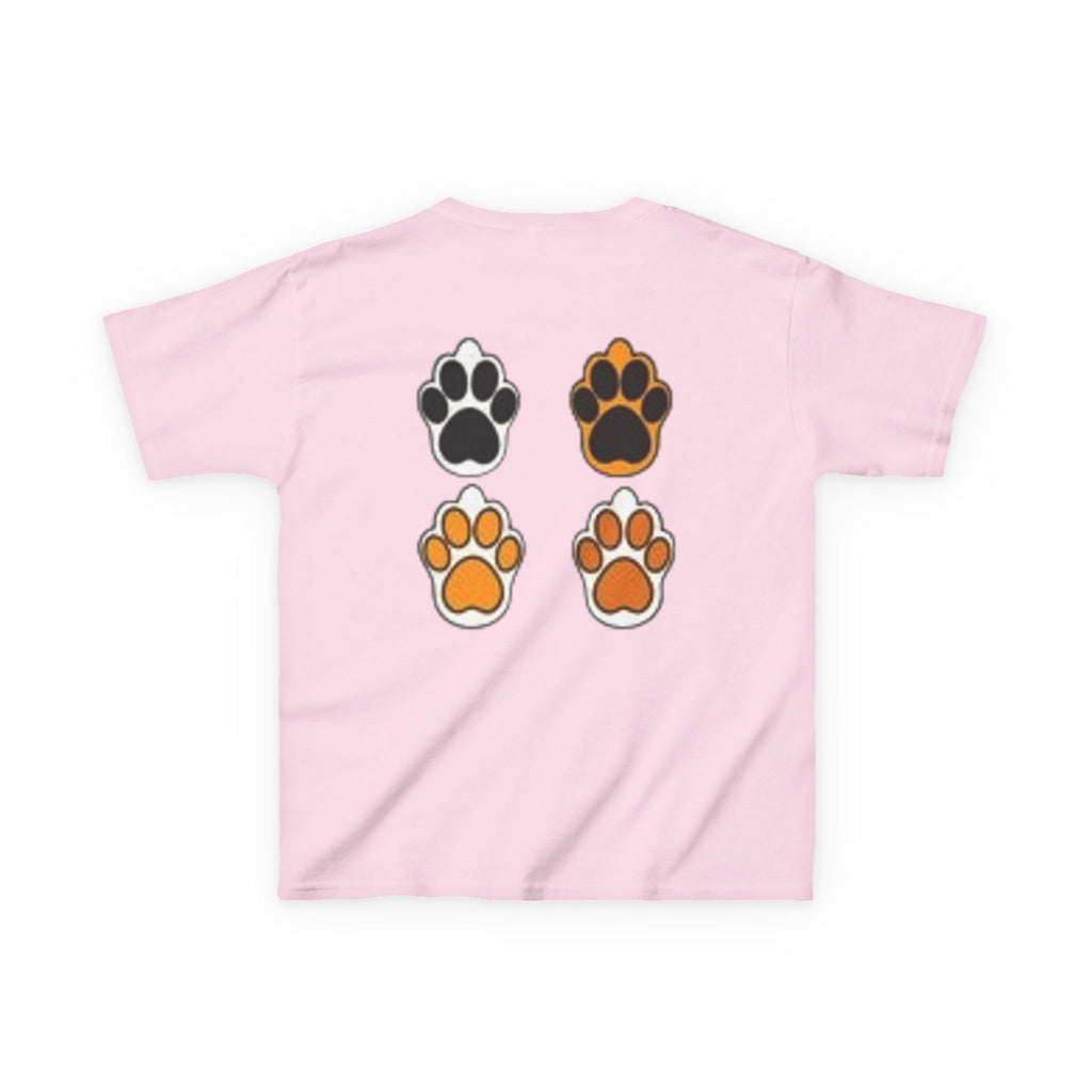 Kids Cat Paw T-Shirt — Cute Kitten Row Front & Paw Prints Back