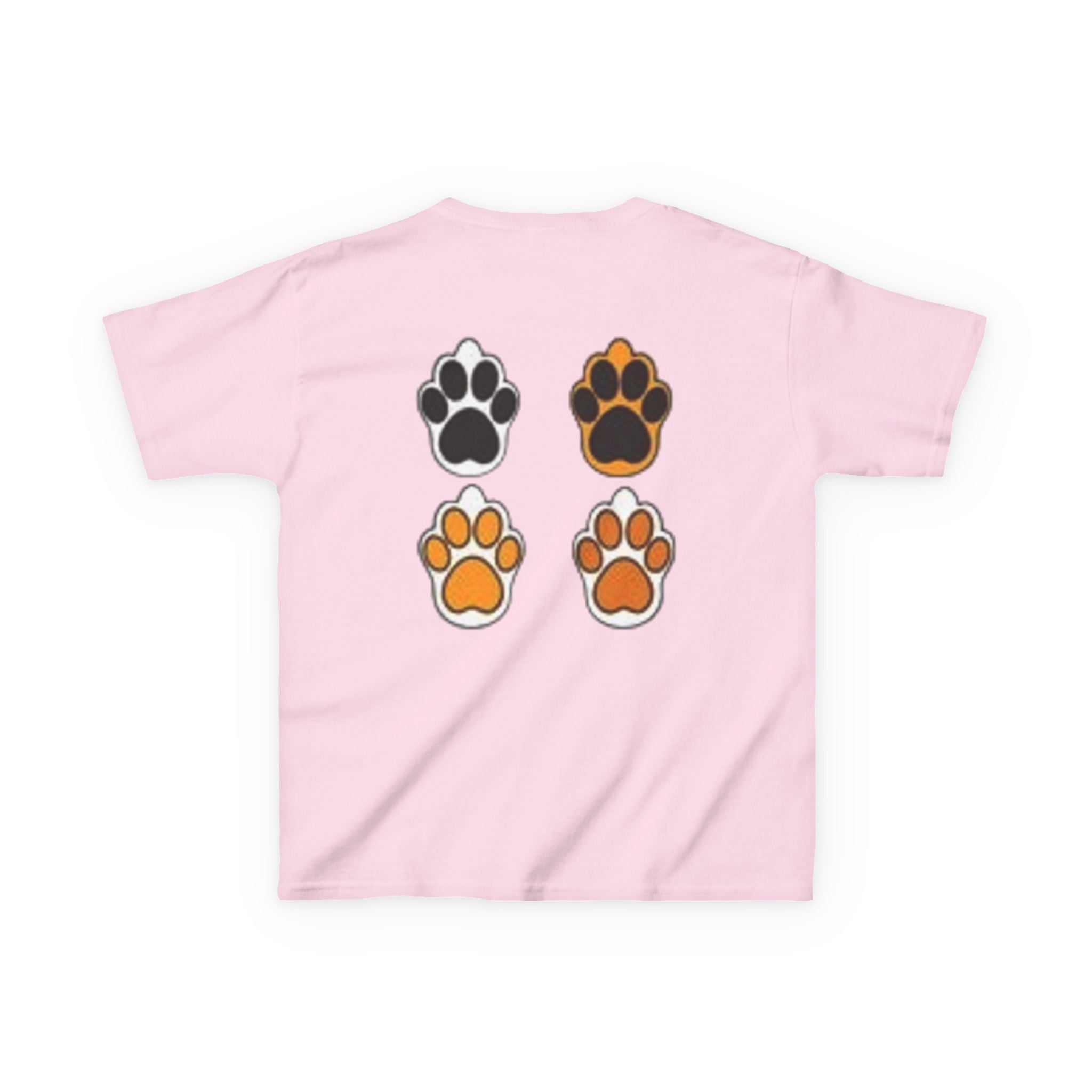 Kids Cat Paw T-Shirt — Cute Kitten Row Front & Paw Prints Back