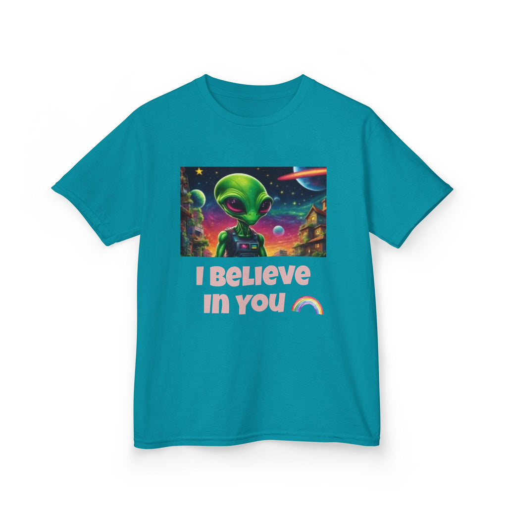Kids Alien Space I Believe in You T-shirt — Colorful Extraterrestrial Galaxy Shirt