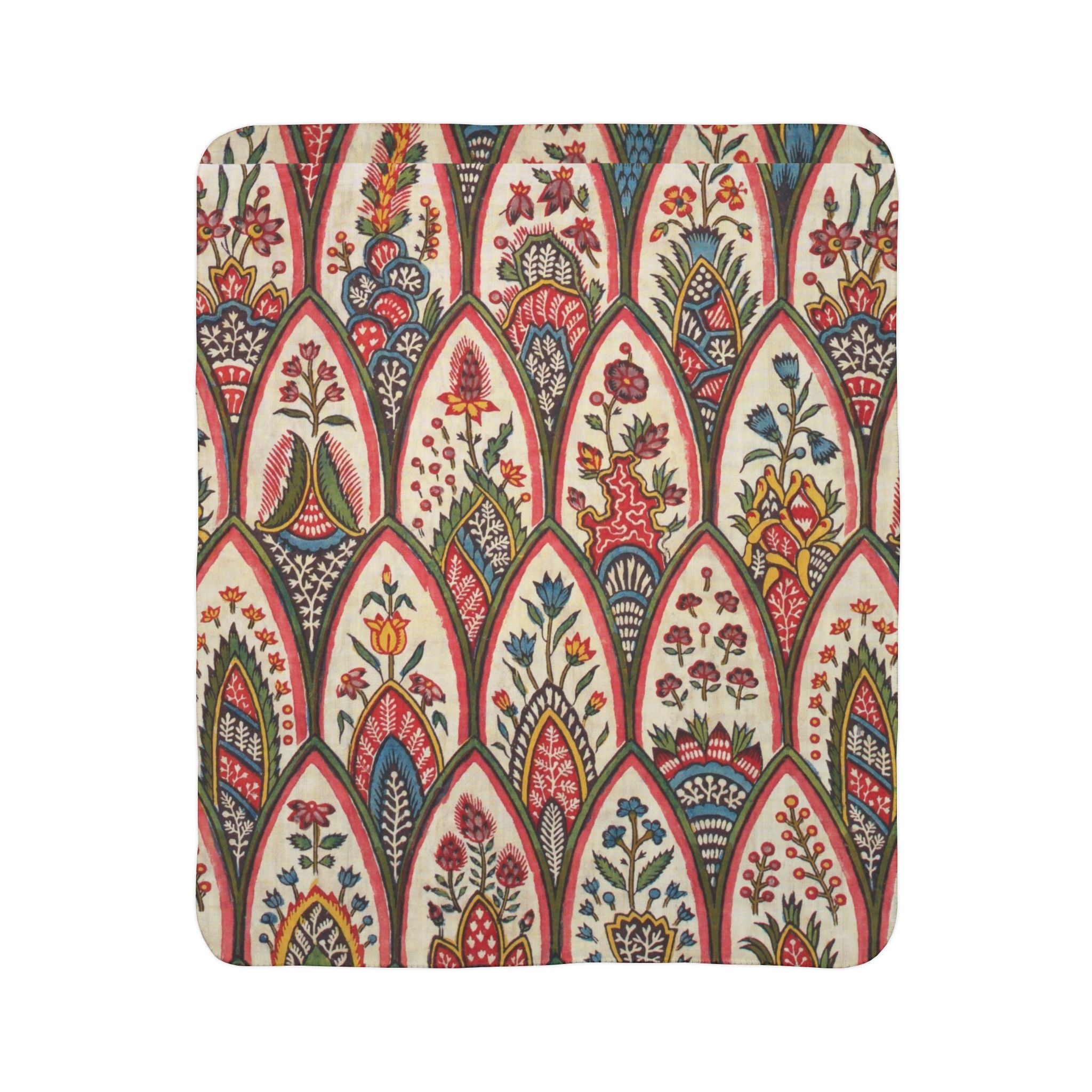 Boho Leaf Pattern Sherpa Blanket — Cozy Earth-Tone Fleece Throw