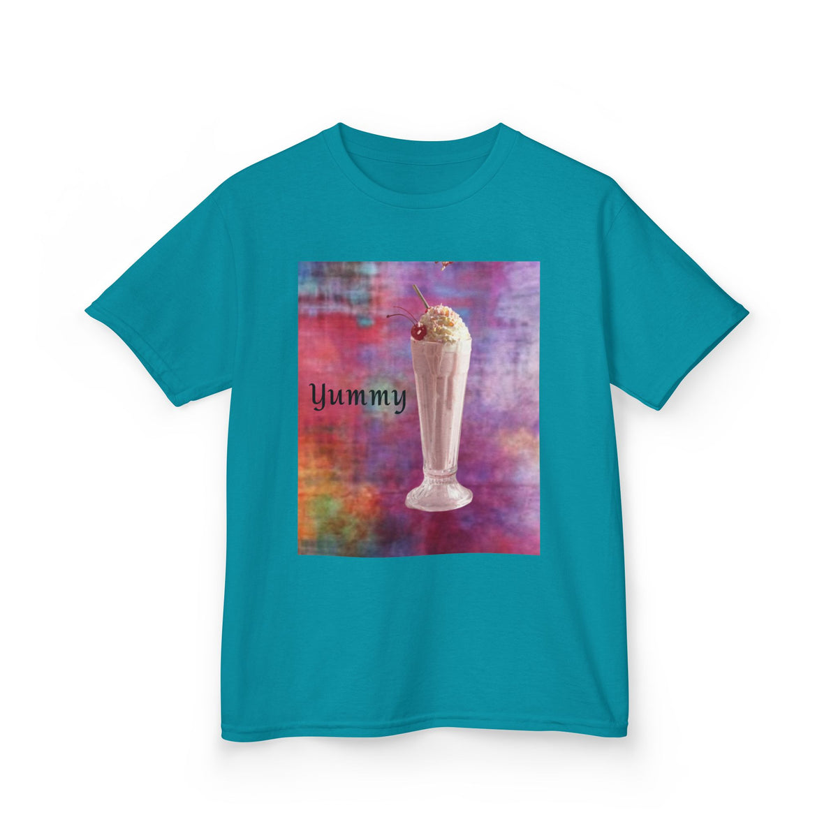 Kids T-shirt — Yummy Strawberry Shake ~ Colorful Abstract Watercolor Square Art