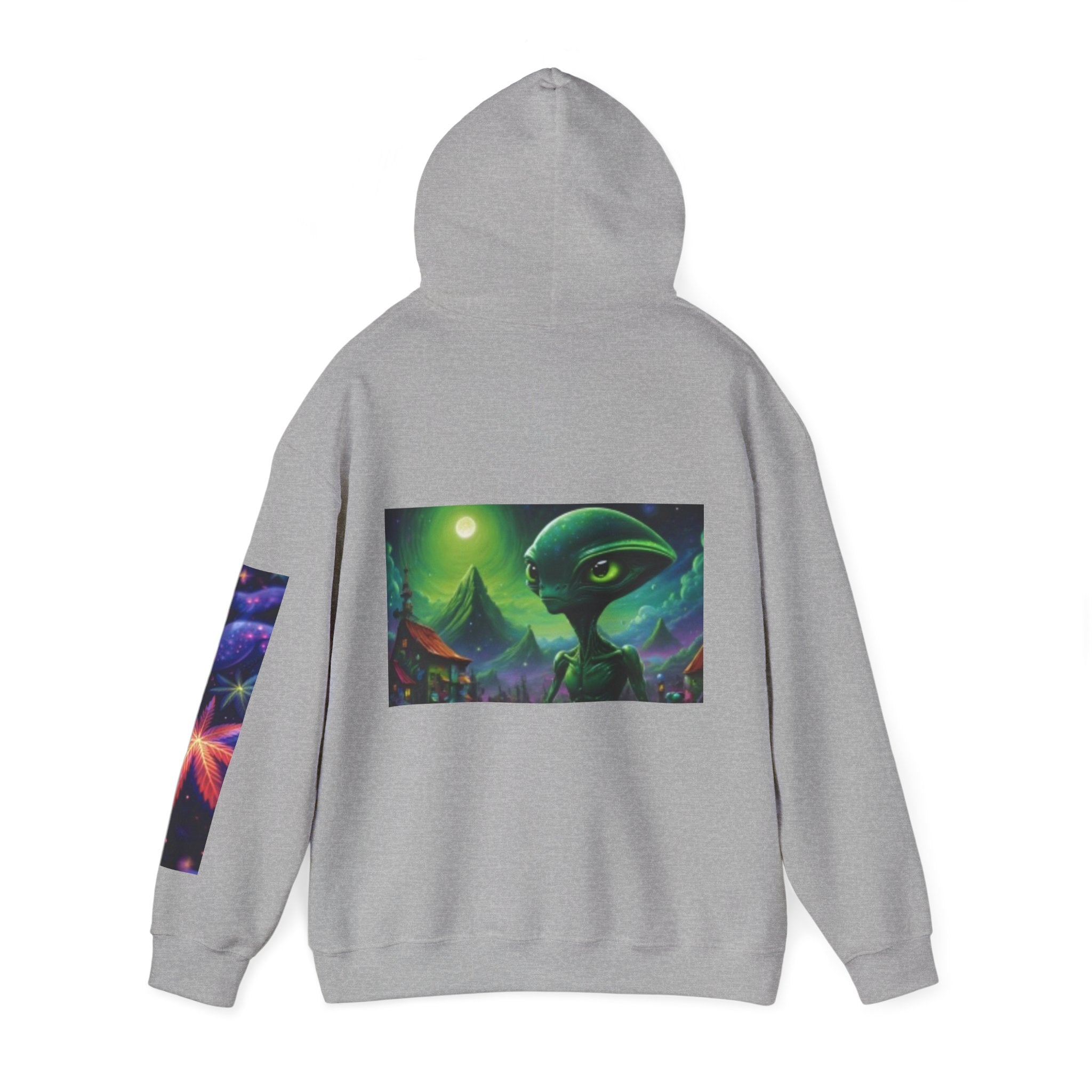 Alien Landscape Hoodie — Cosmic Moonscape & Green Alien Graphic Sweatshirt