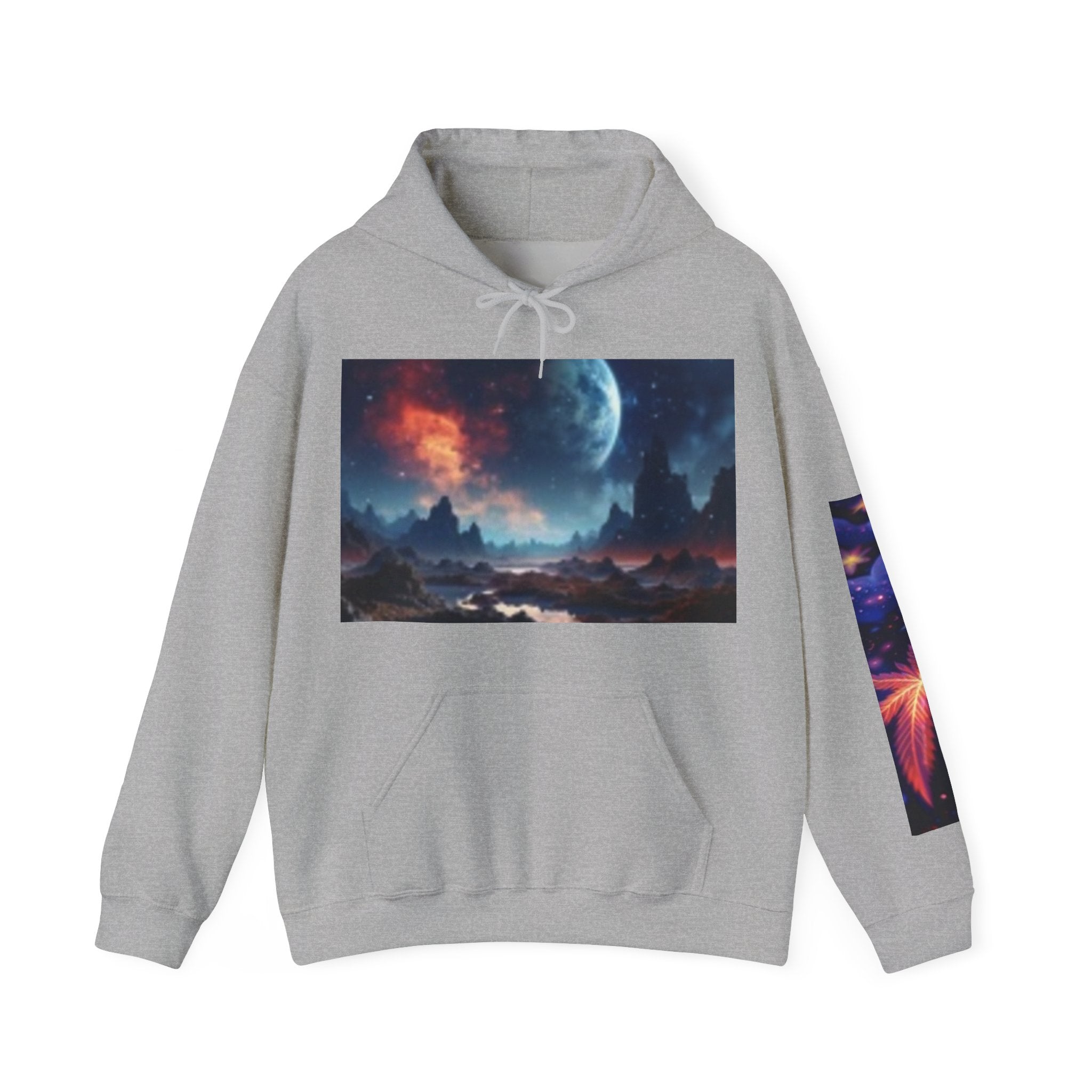 Alien Landscape Hoodie — Cosmic Moonscape & Green Alien Graphic Sweatshirt