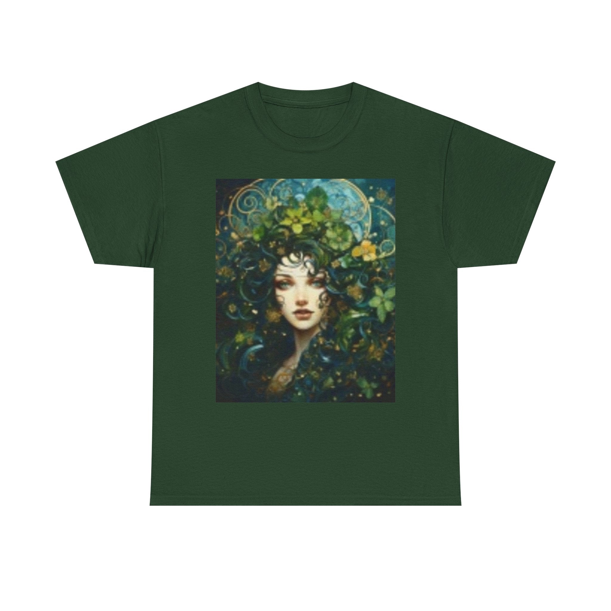 Mystic Forest Goddess T‑Shirt — Ethereal Moon & Floral Portrait Tee