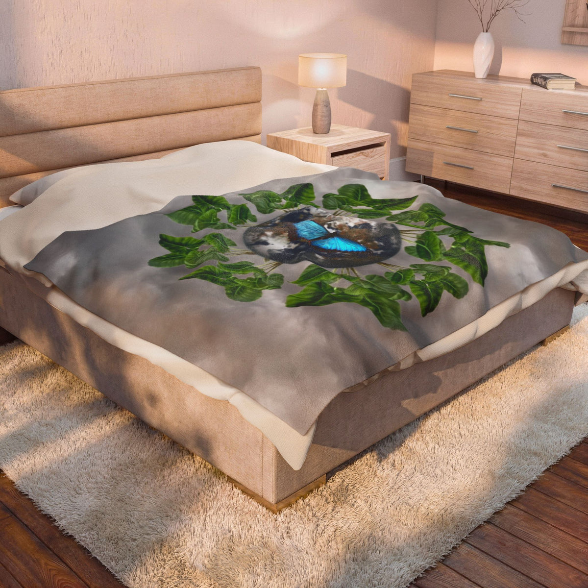 Earth & Blue Butterfly Velveteen Plush Blanket & Facts — Botanical Cozy Throw