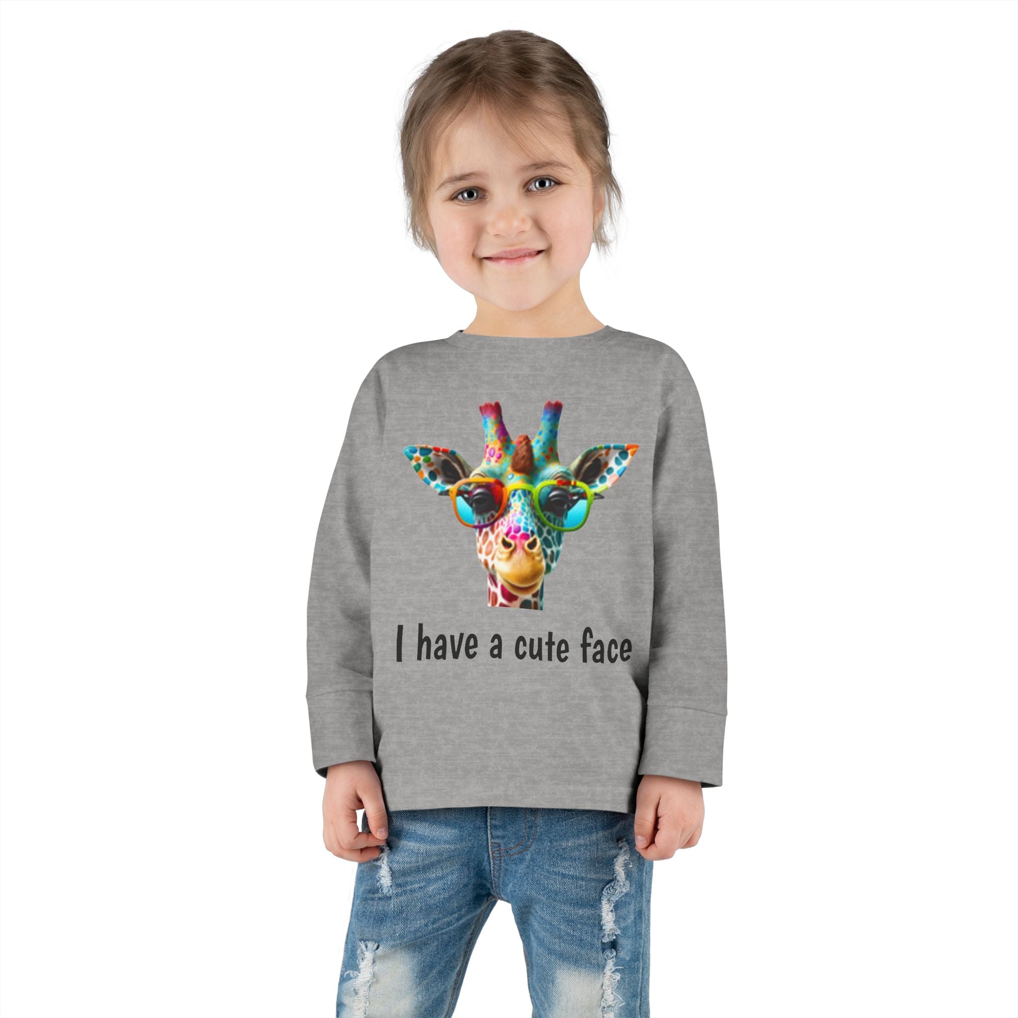 Toddler Long Sleeve Tee - Colorful Giraffe with Sunglasses Cute Kids Shirt