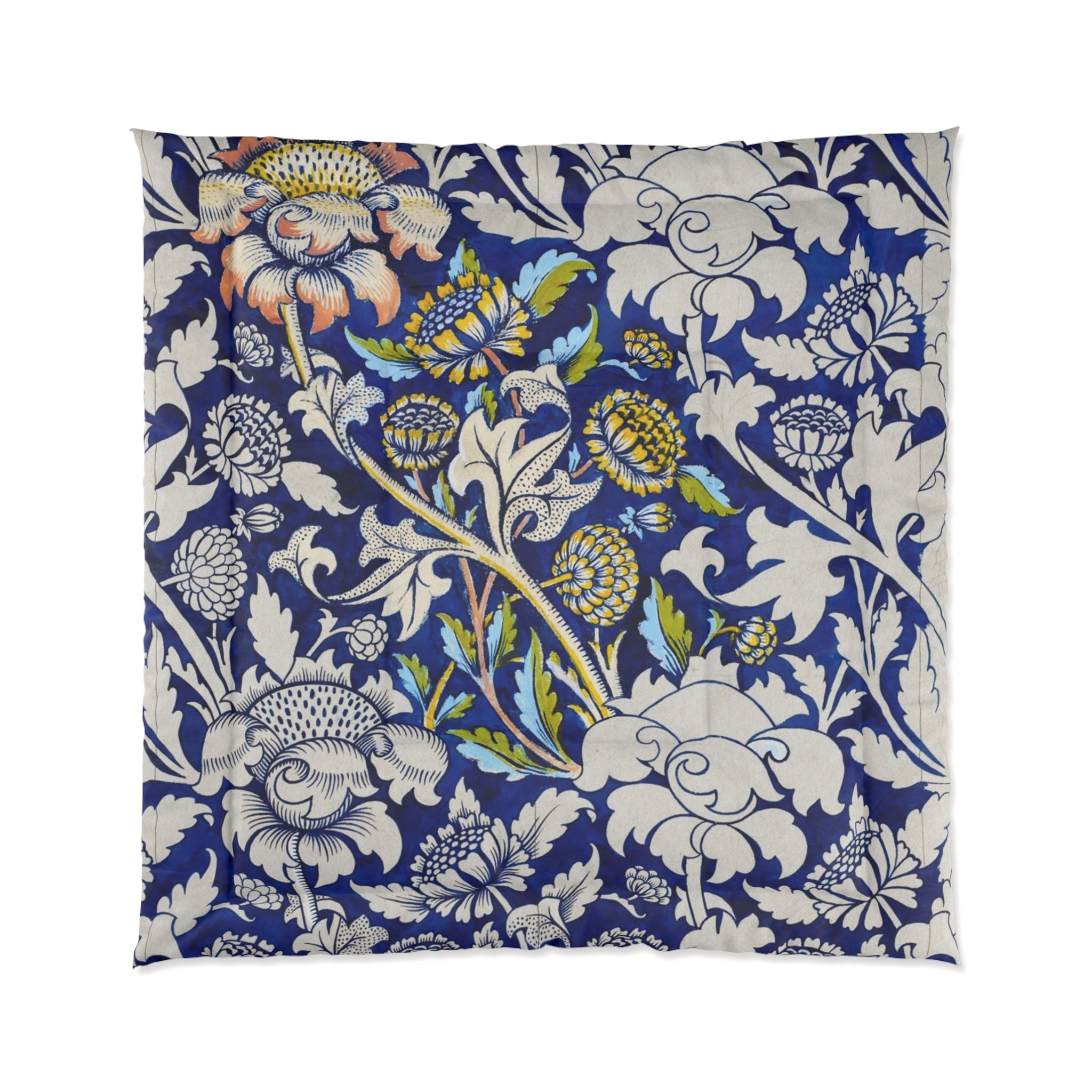Blue Floral Vine Comforter – Vintage Botanical Pattern Bedding