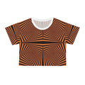 Optical Illusion Orange Geo Crop Tee — Retro Psychedelic Patterned Women's Top