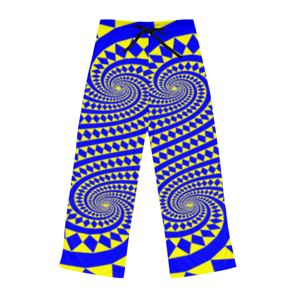 Pajama Pants — Blue & Yellow Spiral Geometric Print Women's Lounge Pants