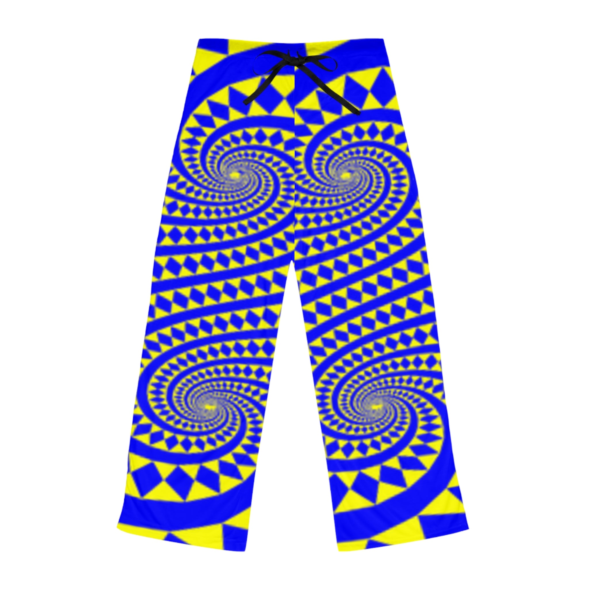 Pajama Pants — Blue & Yellow Spiral Geometric Print Women's Lounge Pants