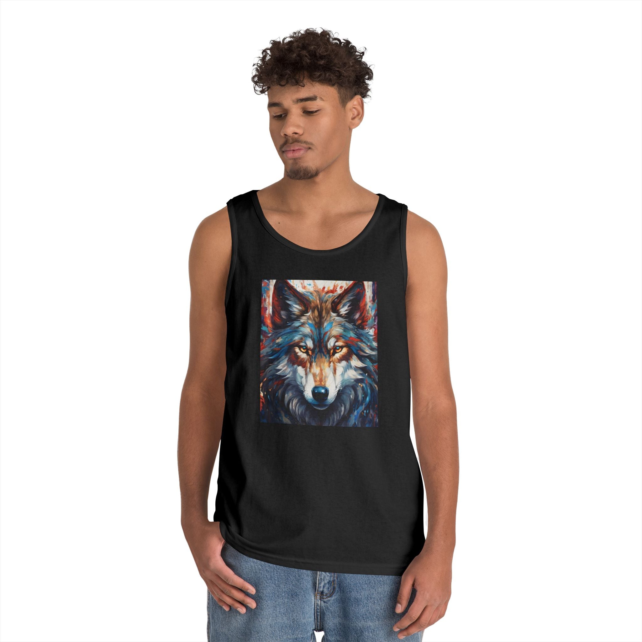 Wolf Portrait Tank Top — Colorful Artistic Wolf Face Graphic Tee