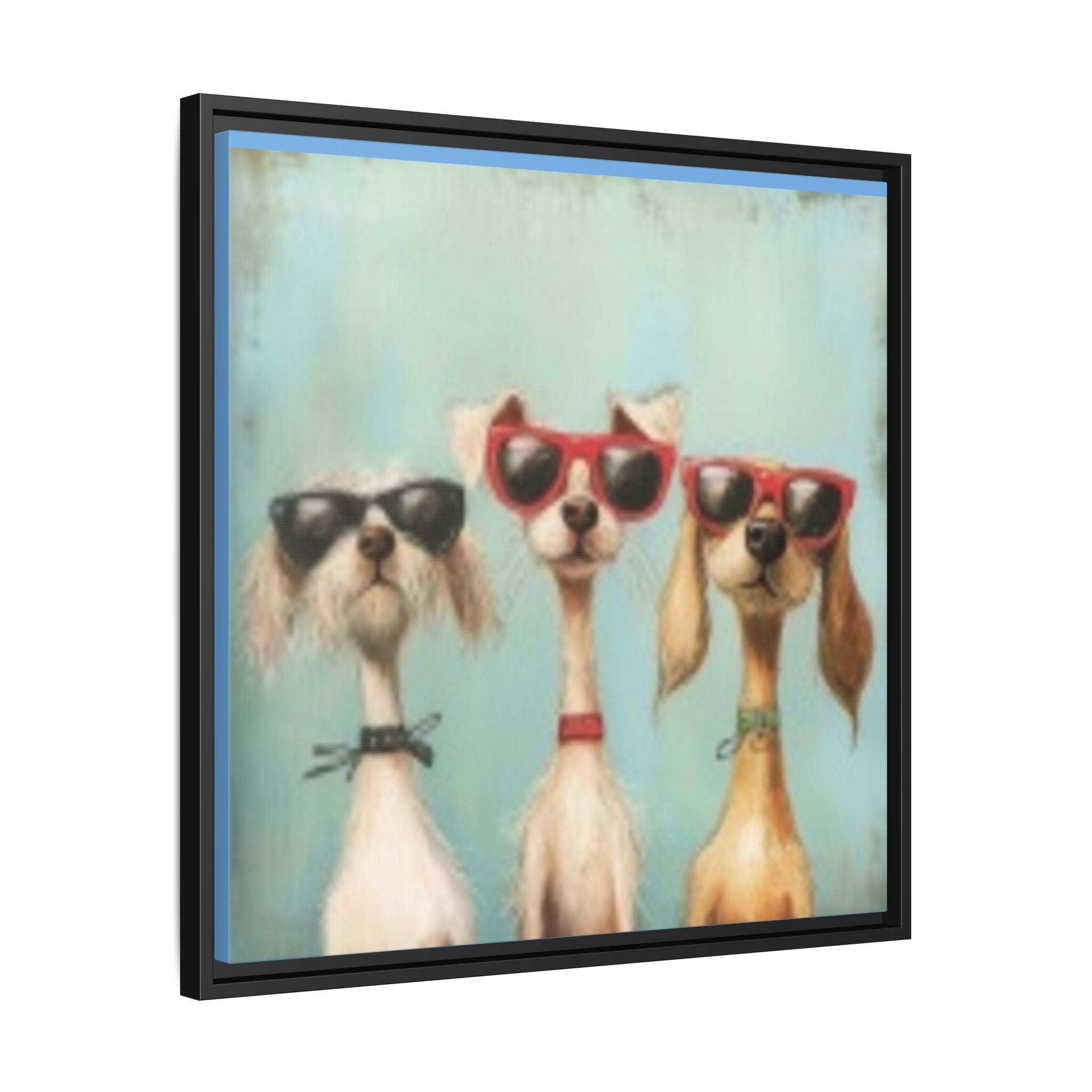 Framed Matte Canvas — Three Cool Dogs in Sunglasses Wall Art
