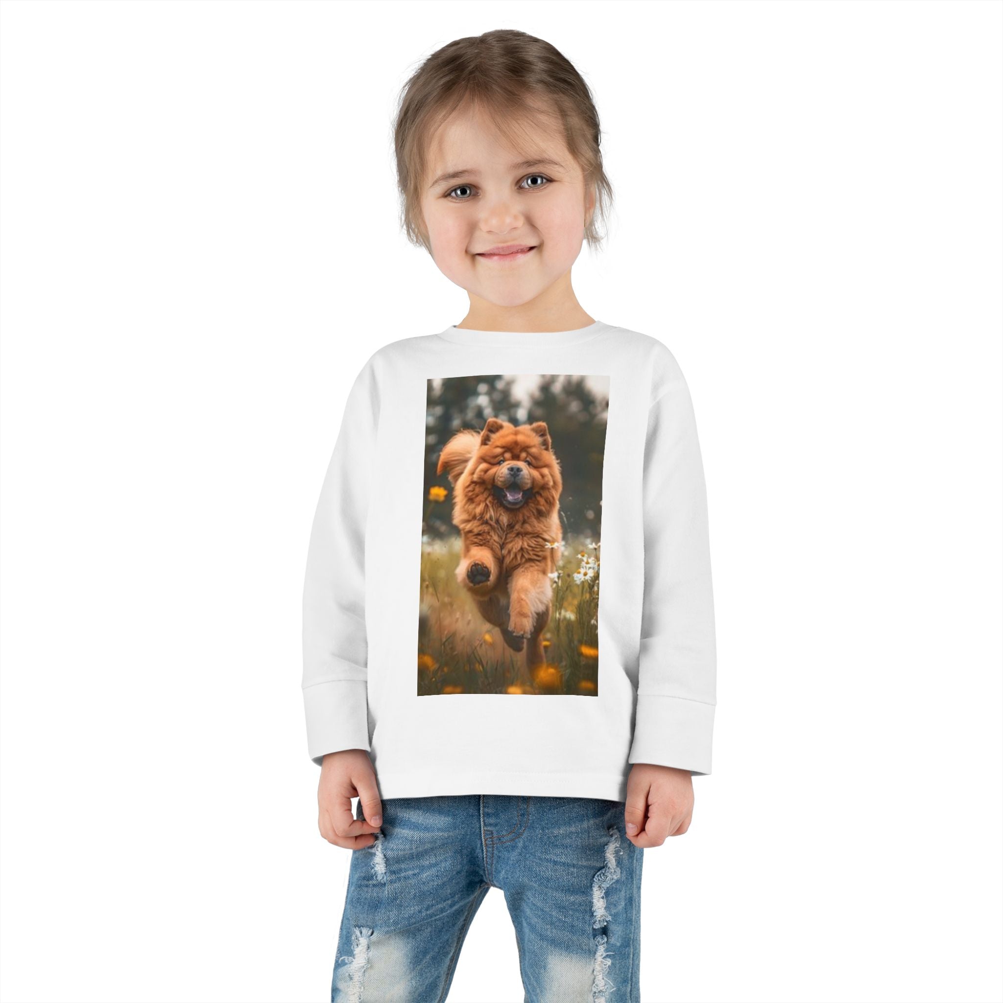 Toddler Long Sleeve Tee — Joyful Running Chow Chow Dog Photo Tee