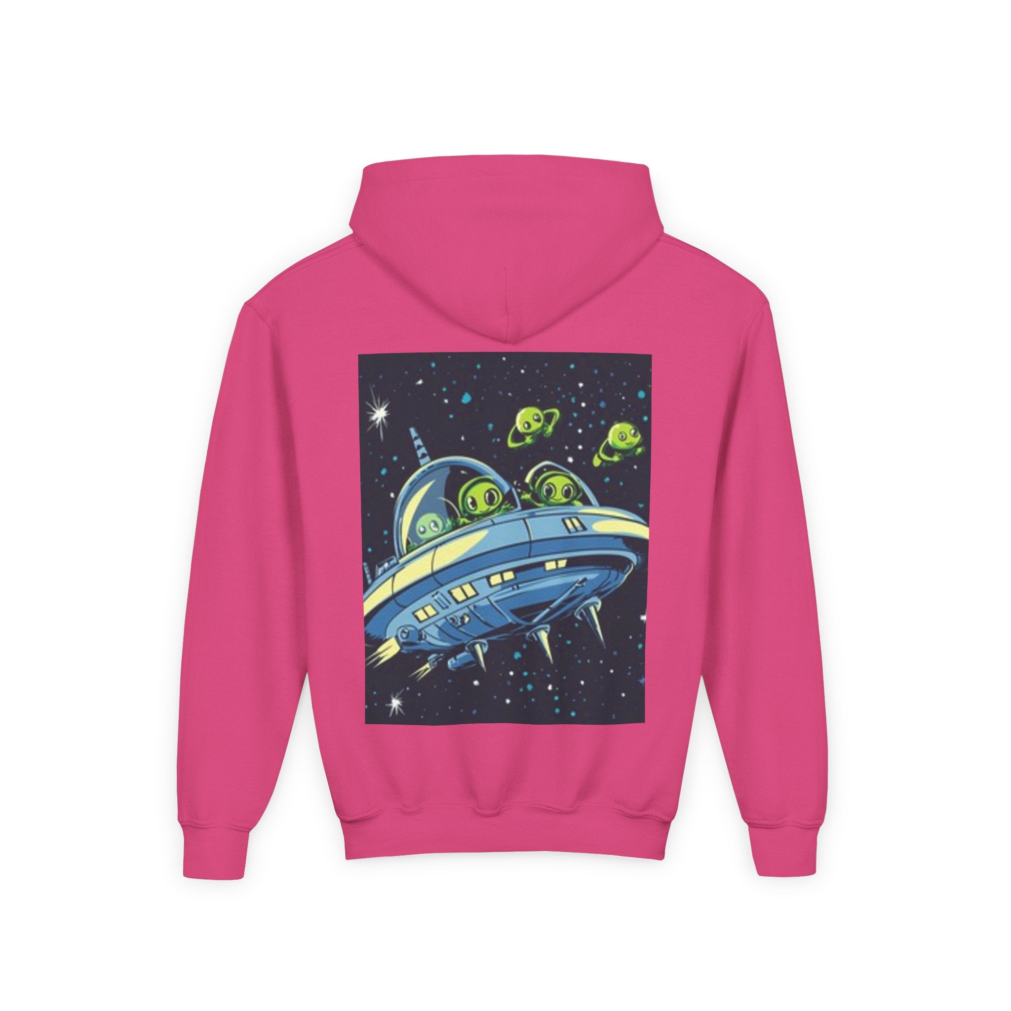 Kids Alien Spaceship Hoodie — Cute Neon UFO Crew Youth Hoodie