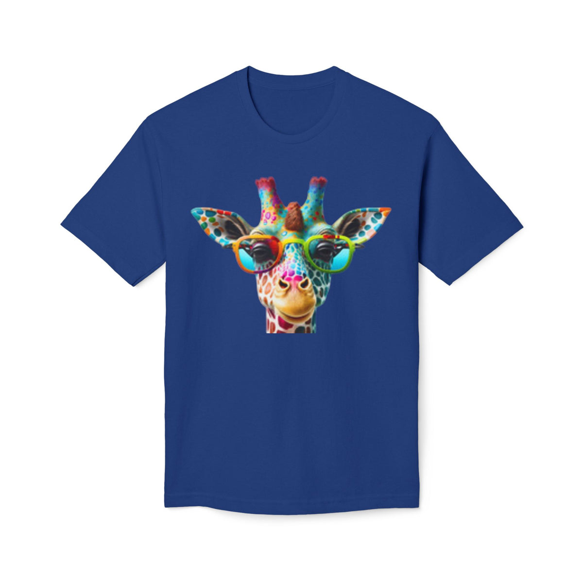 Colorful Giraffe Sunglasses T-Shirt — Fun Animal Tee for Men & Women