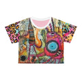 Colorful Boho Crop Tee — Vibrant Abstract Animal & Leopard Print AOP