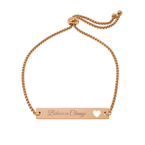 Believe in Change Adjustable Flat Cutout Heart Bar Bracelet (Engraving)