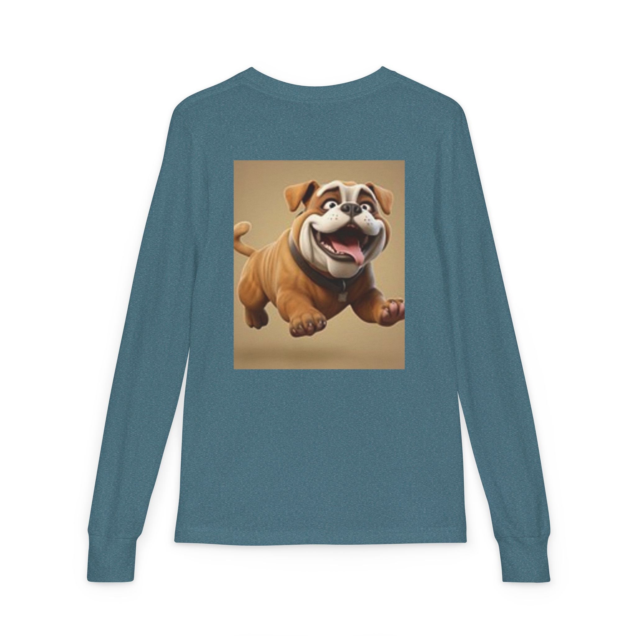 Youth Long Sleeve Tee — Playful Space Planets & Happy Bulldog Graphic