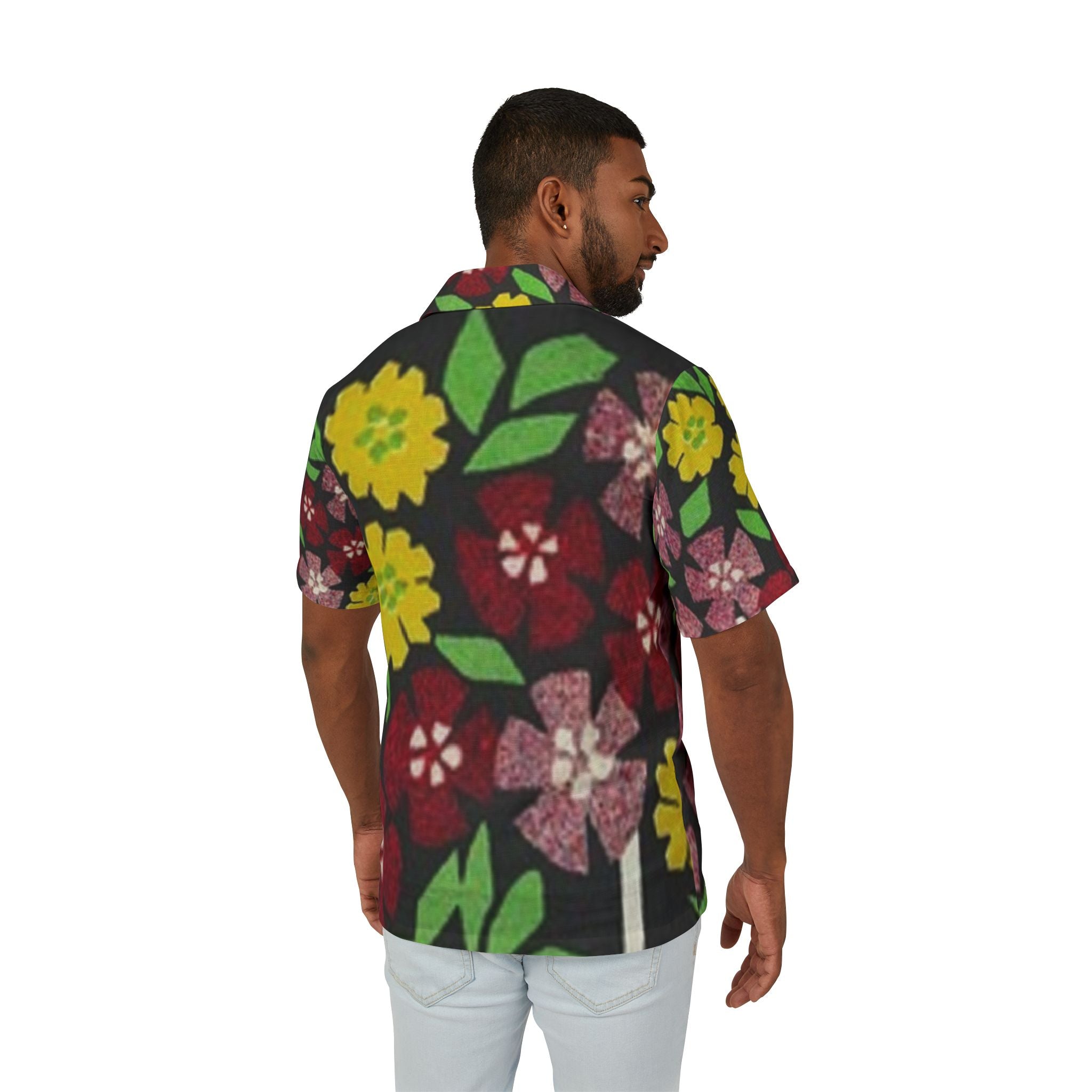Floral Hawaiian Camp Shirt — Retro Red & Yellow Blossom Aloha