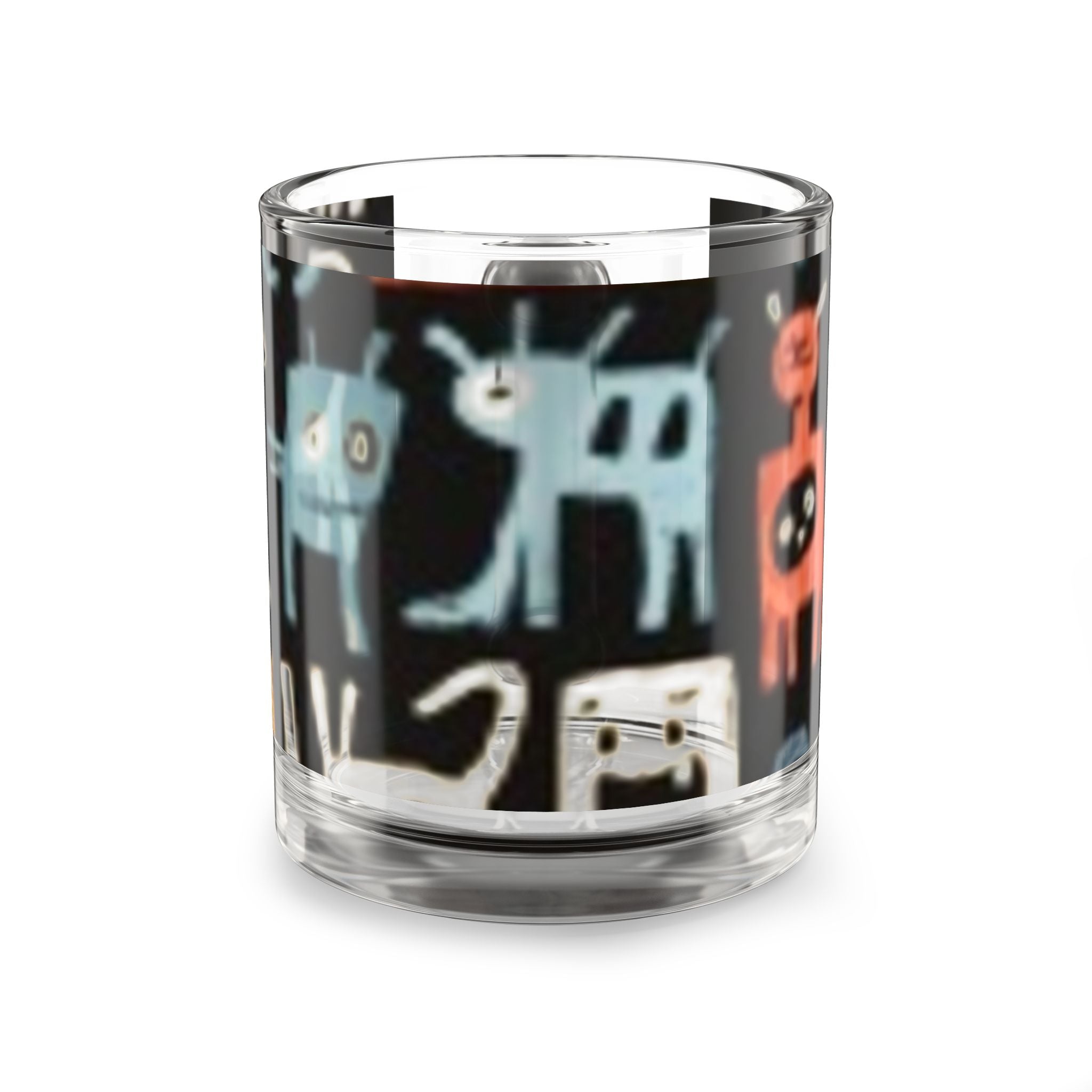 10oz Glass Mug — Whimsical Cat Doodle Pattern, Cute Colorful Kitty Coffee Cup